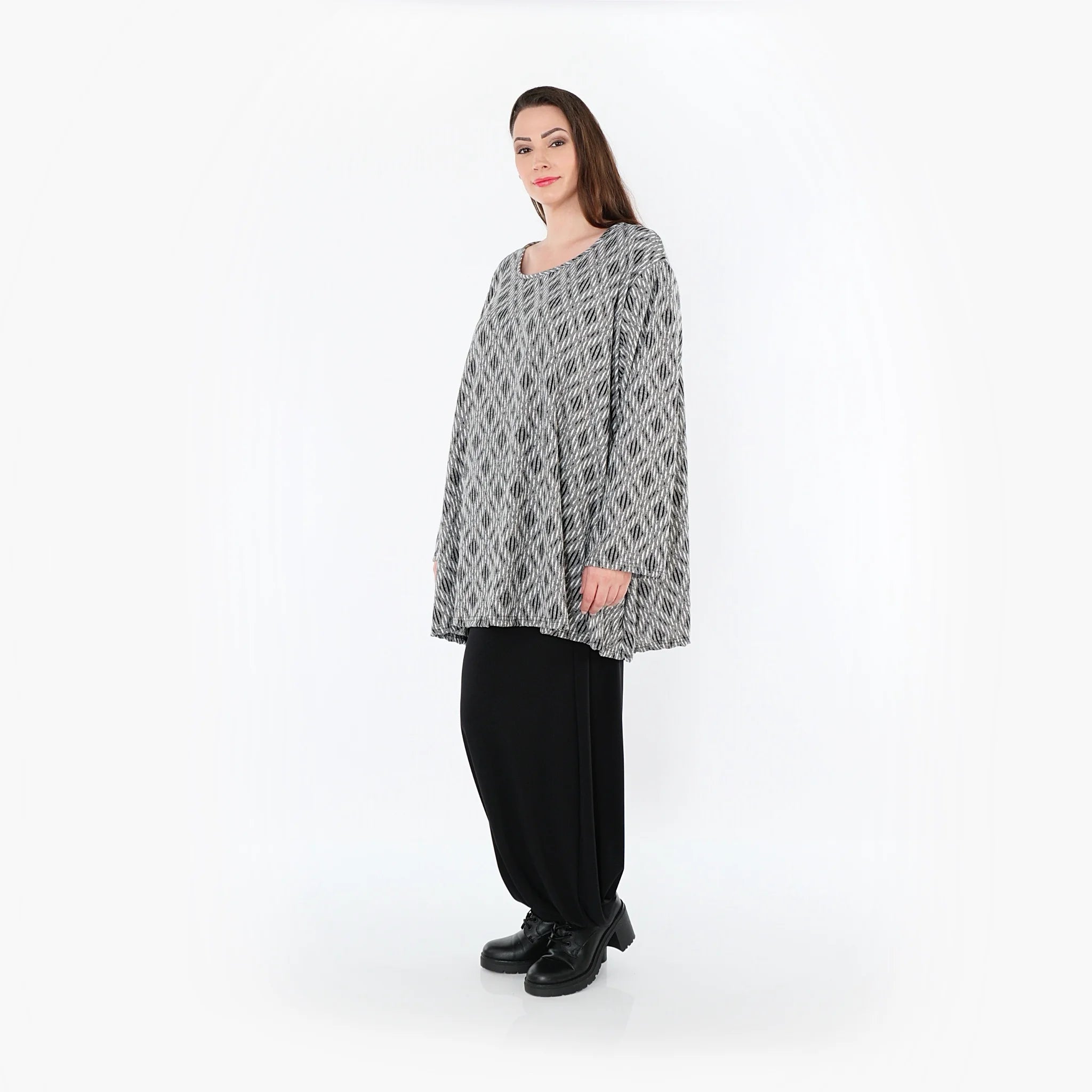  A-Form Bigshirt von AKH Fashion aus Materialmix, 1500593, Hellgrau/Schwarz/Weiß, Schick