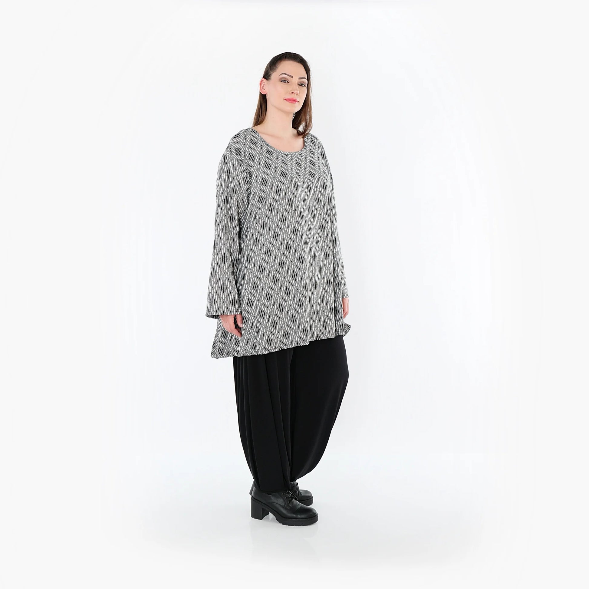  A-Form Bigshirt von AKH Fashion aus Materialmix, 1500593, Hellgrau/Schwarz/Weiß, Schick