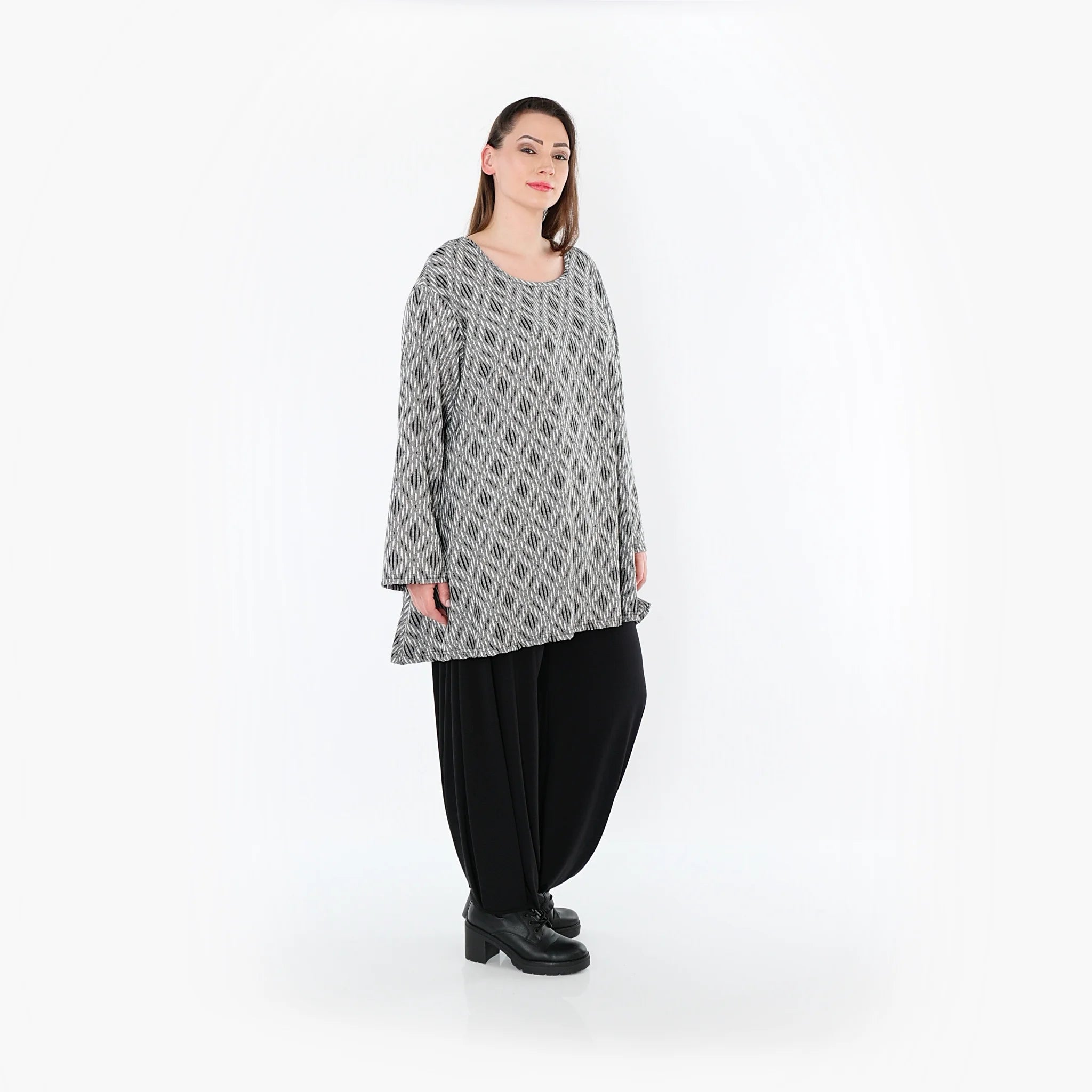  A-Form Bigshirt von AKH Fashion aus Materialmix, 1500593, Hellgrau/Schwarz/Weiß, Schick