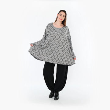  A-Form Bigshirt von AKH Fashion aus Materialmix, 1500593, Hellgrau/Schwarz/Weiß, Schick