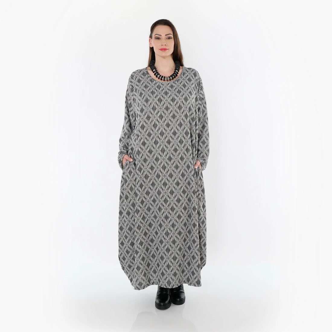  Ballonkleid von AKH Fashion aus Materialmix, 1501926, Hellgrau/Schwarz/Weiß, Schick