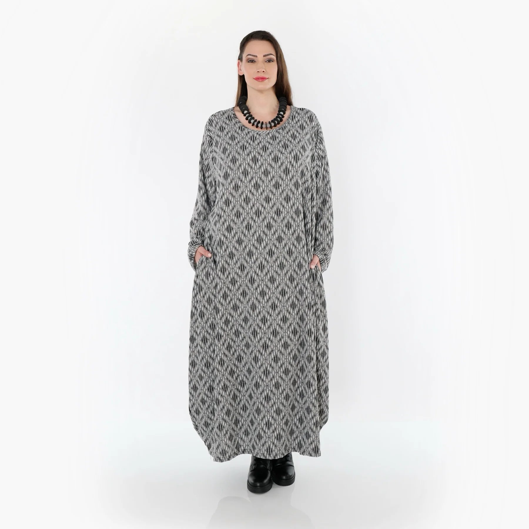  Ballonkleid von AKH Fashion aus Materialmix, 1501926, Hellgrau/Schwarz/Weiß, Schick