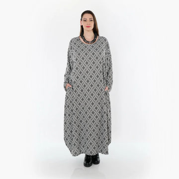  Ballonkleid von AKH Fashion aus Materialmix, 1501926, Hellgrau/Schwarz/Weiß, Schick