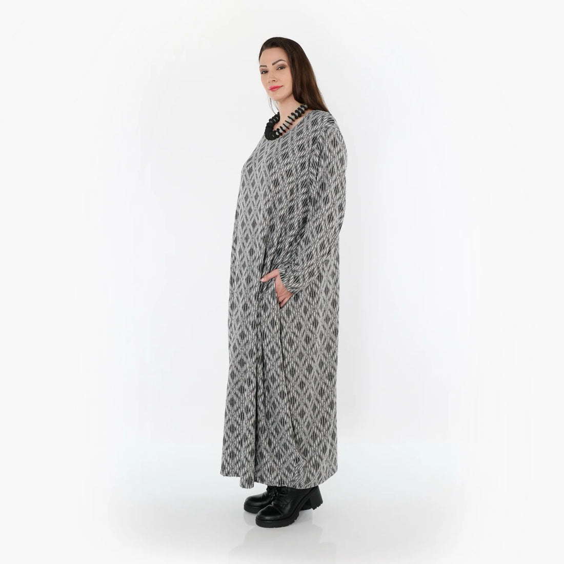  Ballonkleid von AKH Fashion aus Materialmix, 1501926, Hellgrau/Schwarz/Weiß, Schick