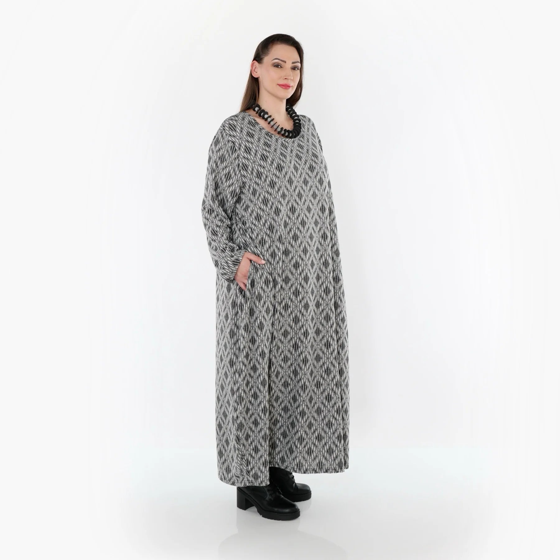  Ballonkleid von AKH Fashion aus Materialmix, 1501926, Hellgrau/Schwarz/Weiß, Schick