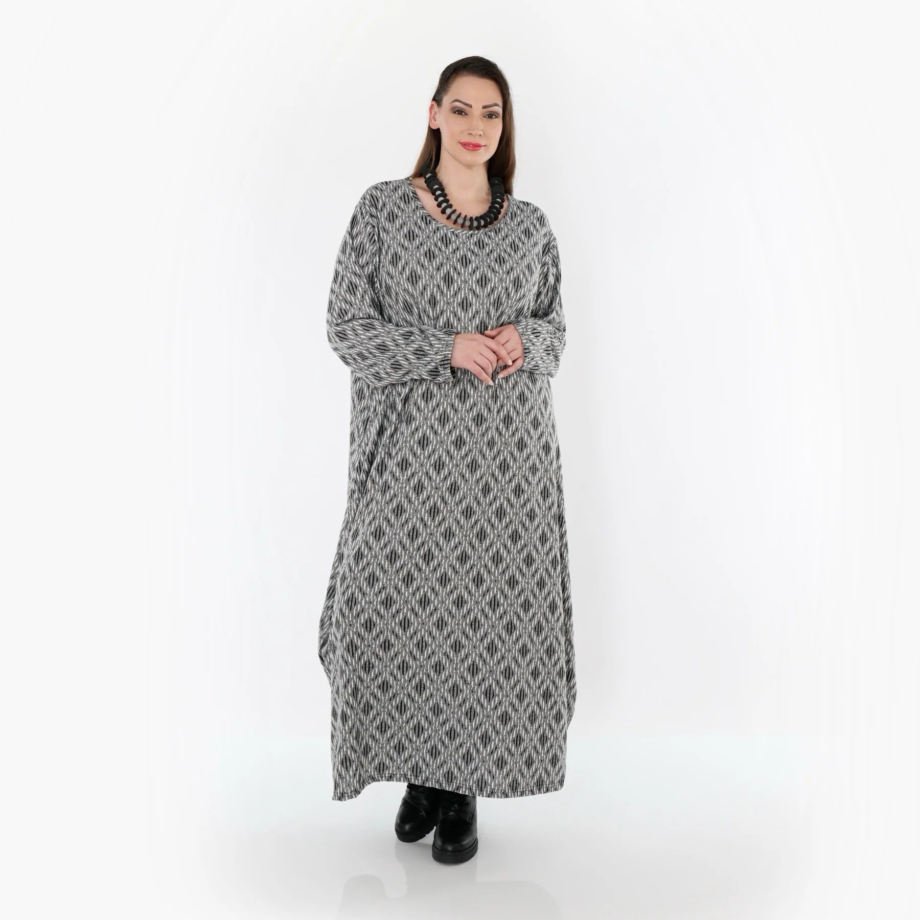  Ballonkleid von AKH Fashion aus Materialmix, 1501926, Hellgrau/Schwarz/Weiß, Schick