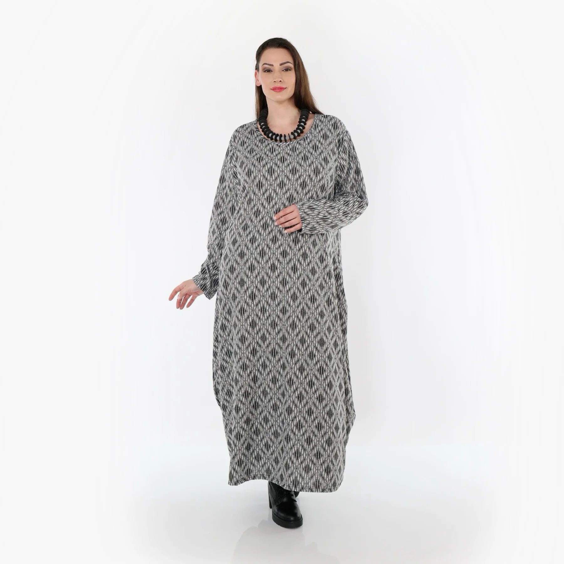  Ballonkleid von AKH Fashion aus Materialmix, 1501926, Hellgrau/Schwarz/Weiß, Schick