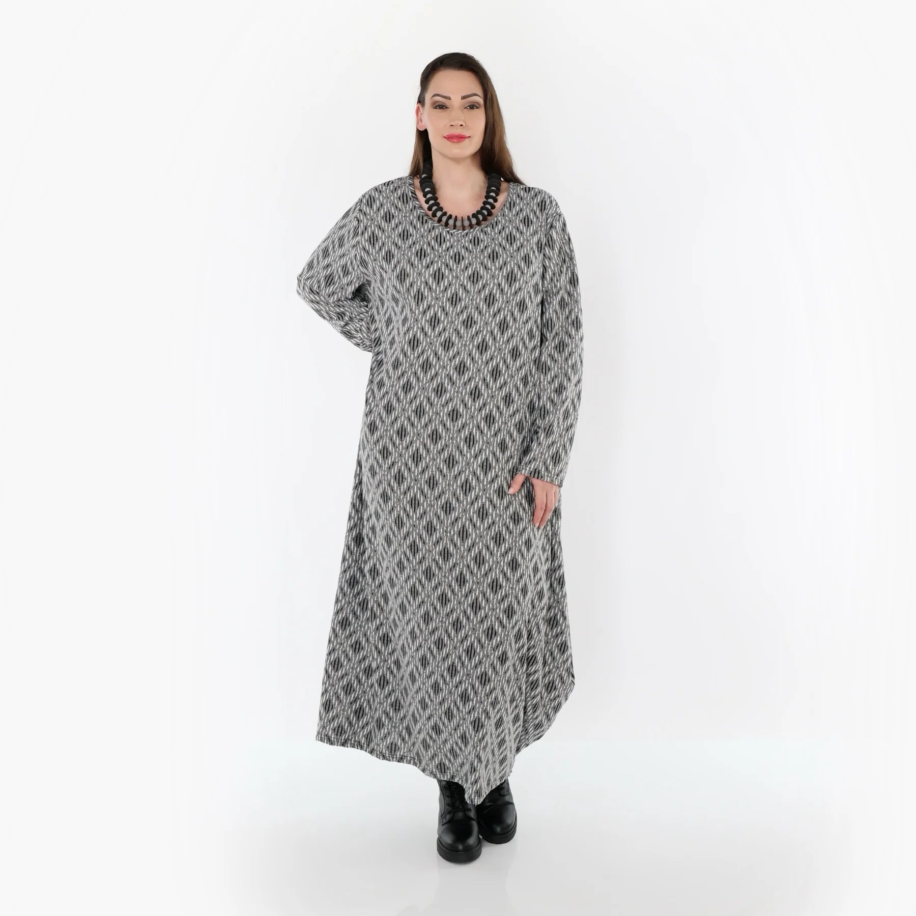  Ballonkleid von AKH Fashion aus Materialmix, 1501926, Hellgrau/Schwarz/Weiß, Schick