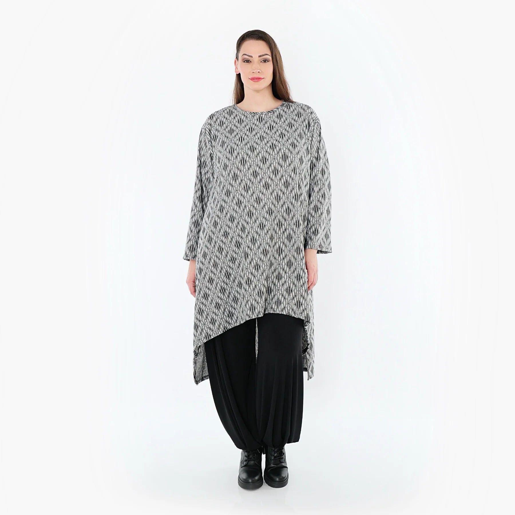  A-Form Shirt von AKH Fashion aus Materialmix, 1504656, Hellgrau/Schwarz/Weiß, Schick