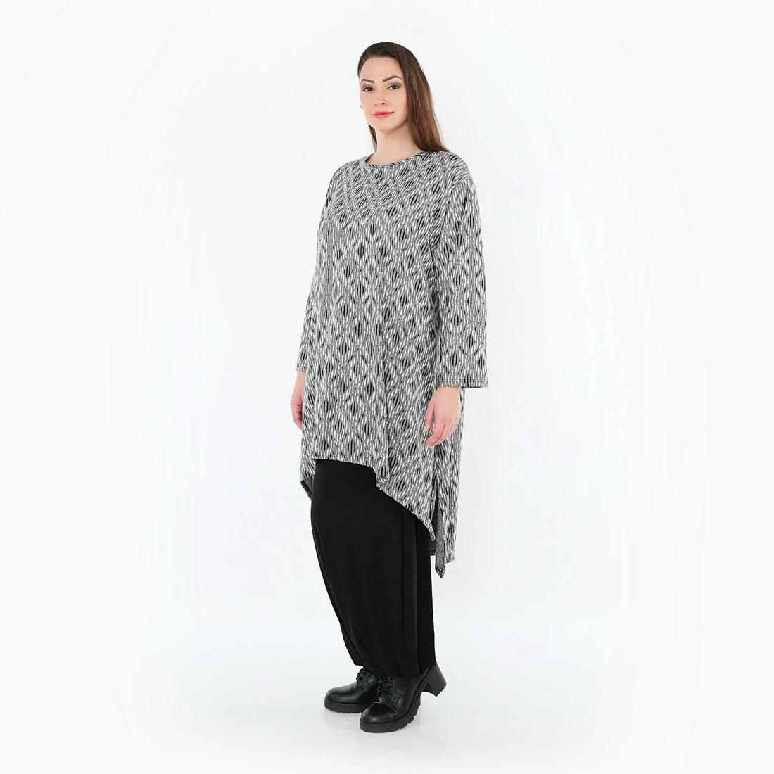  A-Form Shirt von AKH Fashion aus Materialmix, 1504656, Hellgrau/Schwarz/Weiß, Schick