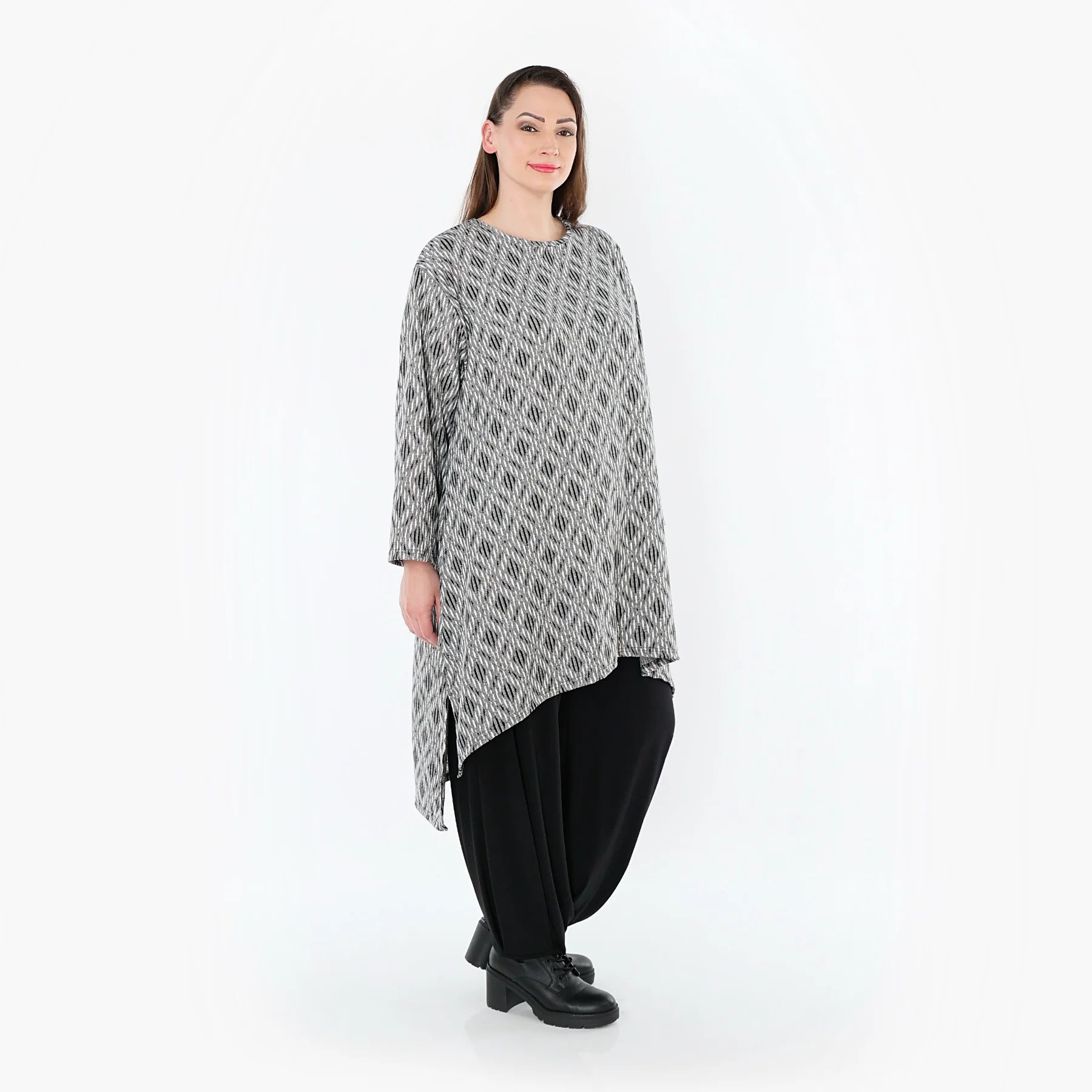  A-Form Shirt von AKH Fashion aus Materialmix, 1504656, Hellgrau/Schwarz/Weiß, Schick