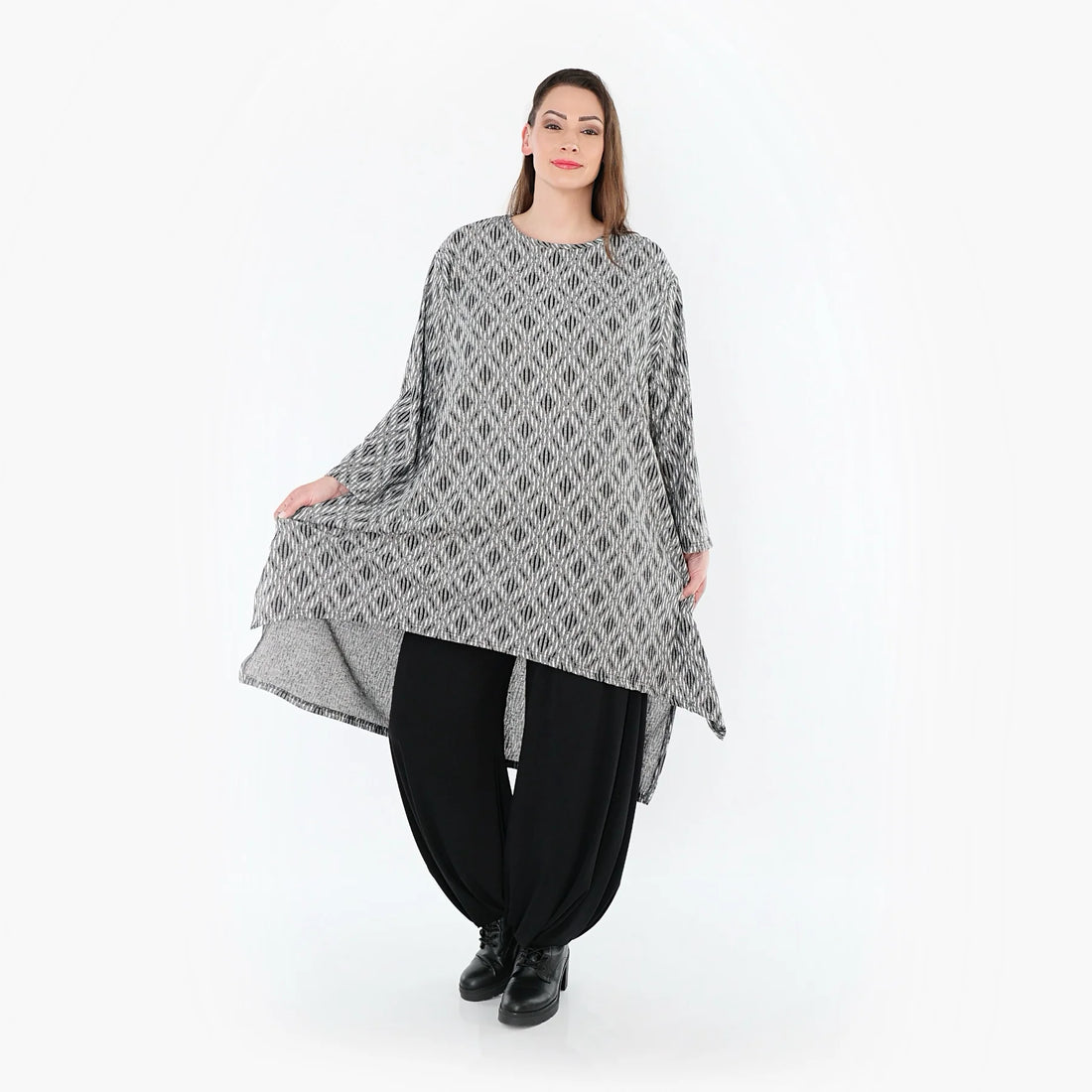 A-Form Shirt von AKH Fashion aus Materialmix, 1504656, Hellgrau/Schwarz/Weiß, Schick