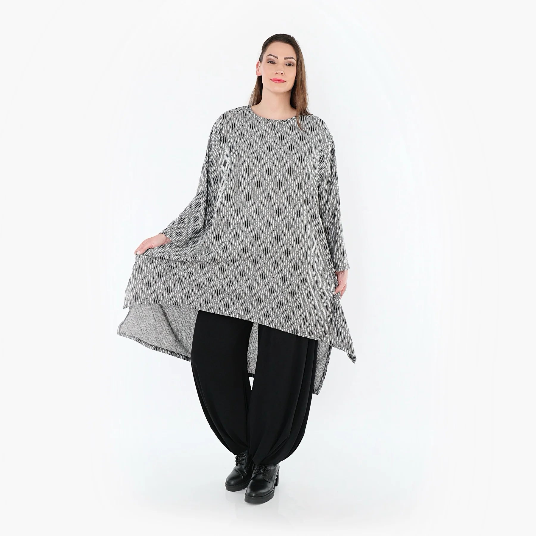  A-Form Shirt von AKH Fashion aus Materialmix, 1504656, Hellgrau/Schwarz/Weiß, Schick