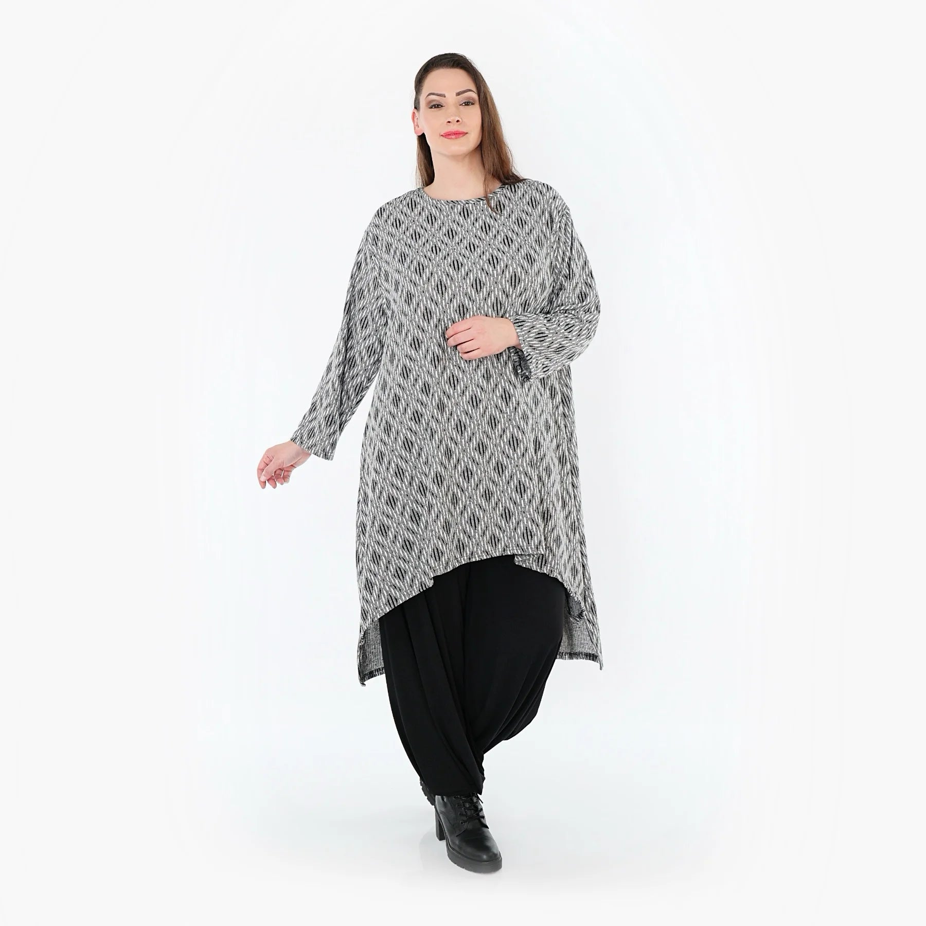  A-Form Shirt von AKH Fashion aus Materialmix, 1504656, Hellgrau/Schwarz/Weiß, Schick