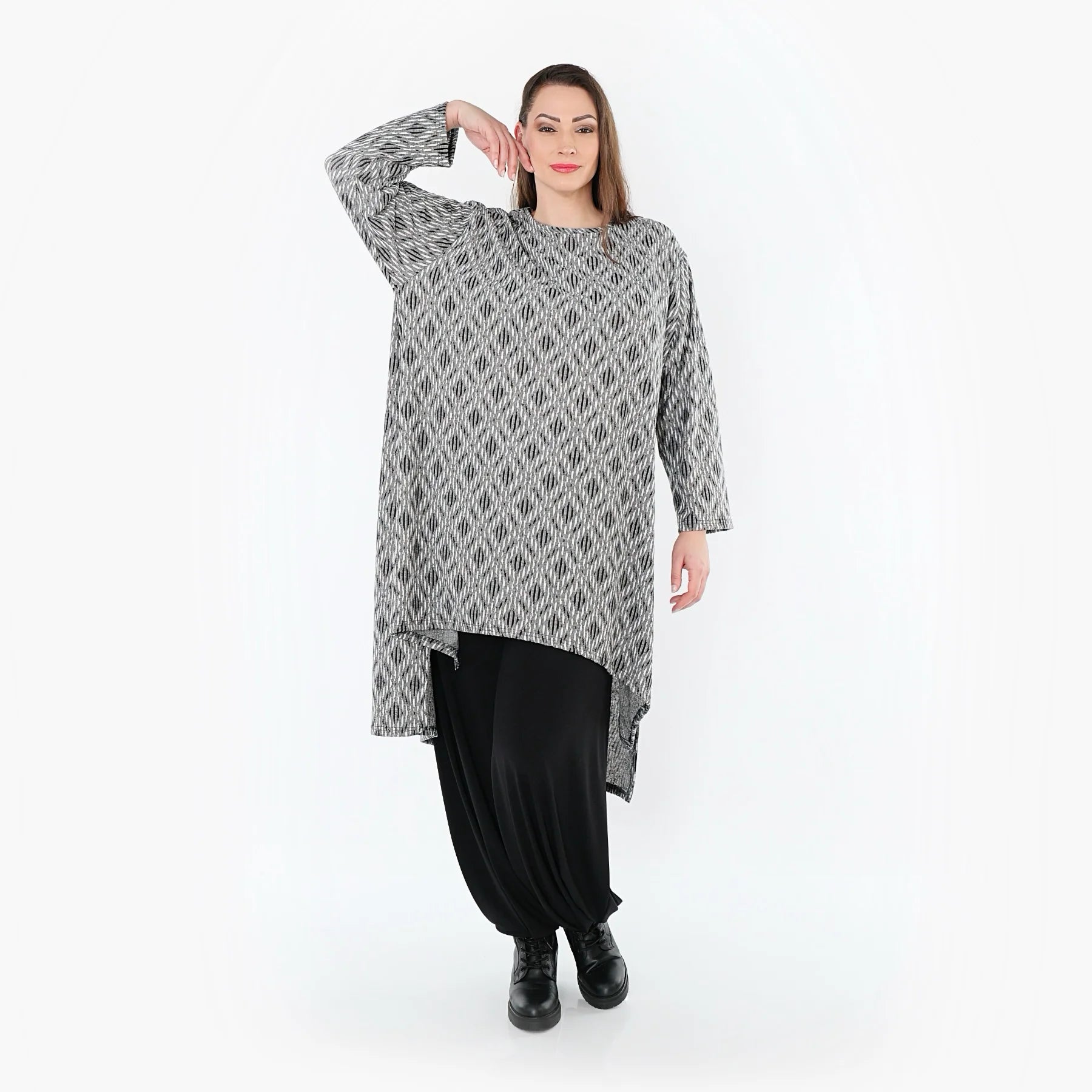  A-Form Shirt von AKH Fashion aus Materialmix, 1504656, Hellgrau/Schwarz/Weiß, Schick