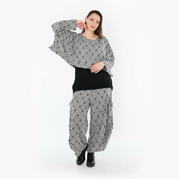  AKH Fashion Überwurf in kastiger Form, aus Materialmix, 1507011, Hellgrau/Schwarz/Weiß