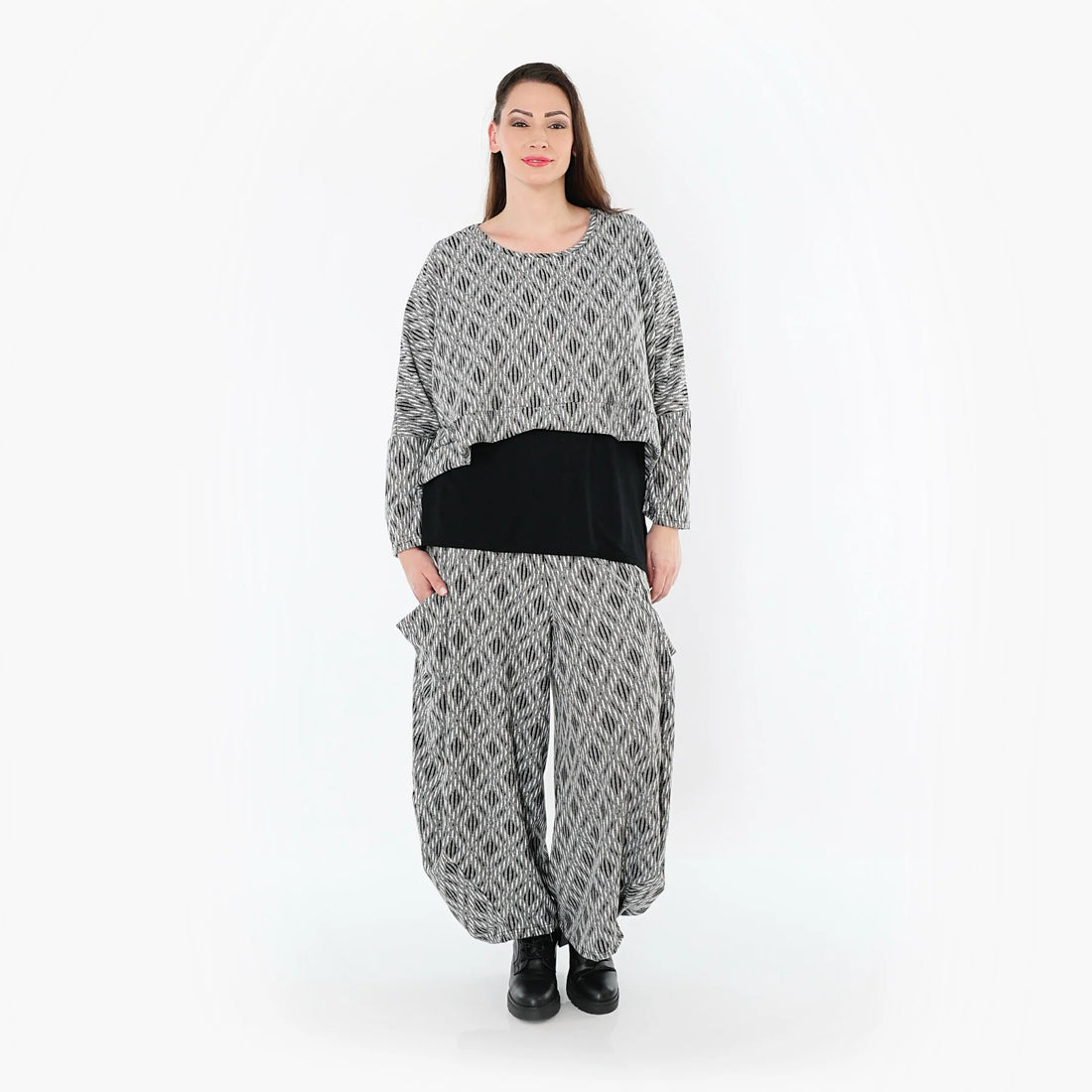  Ballonhose von AKH Fashion aus Materialmix, 1508069, Hellgrau/Schwarz/Weiß, Schick