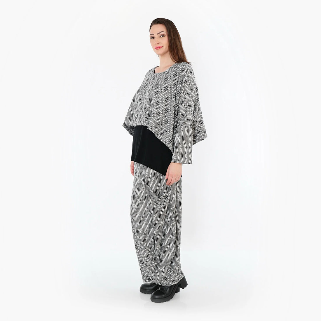  Ballonhose von AKH Fashion aus Materialmix, 1508069, Hellgrau/Schwarz/Weiß, Schick