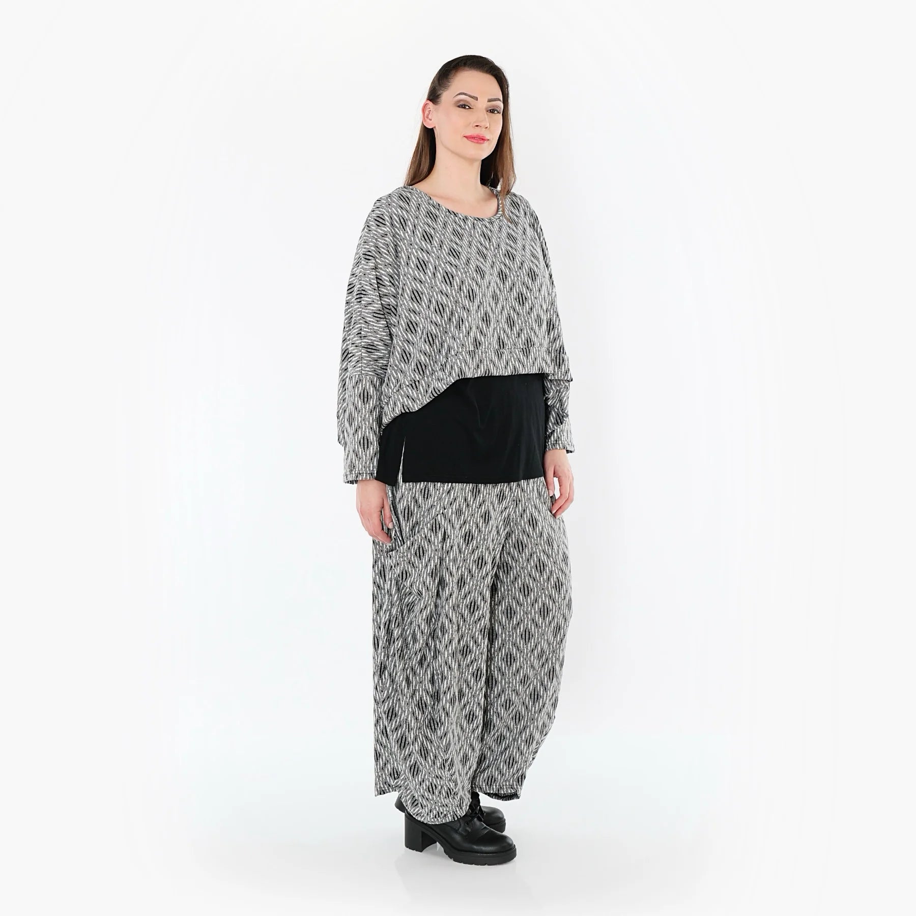  Ballonhose von AKH Fashion aus Materialmix, 1508069, Hellgrau/Schwarz/Weiß, Schick