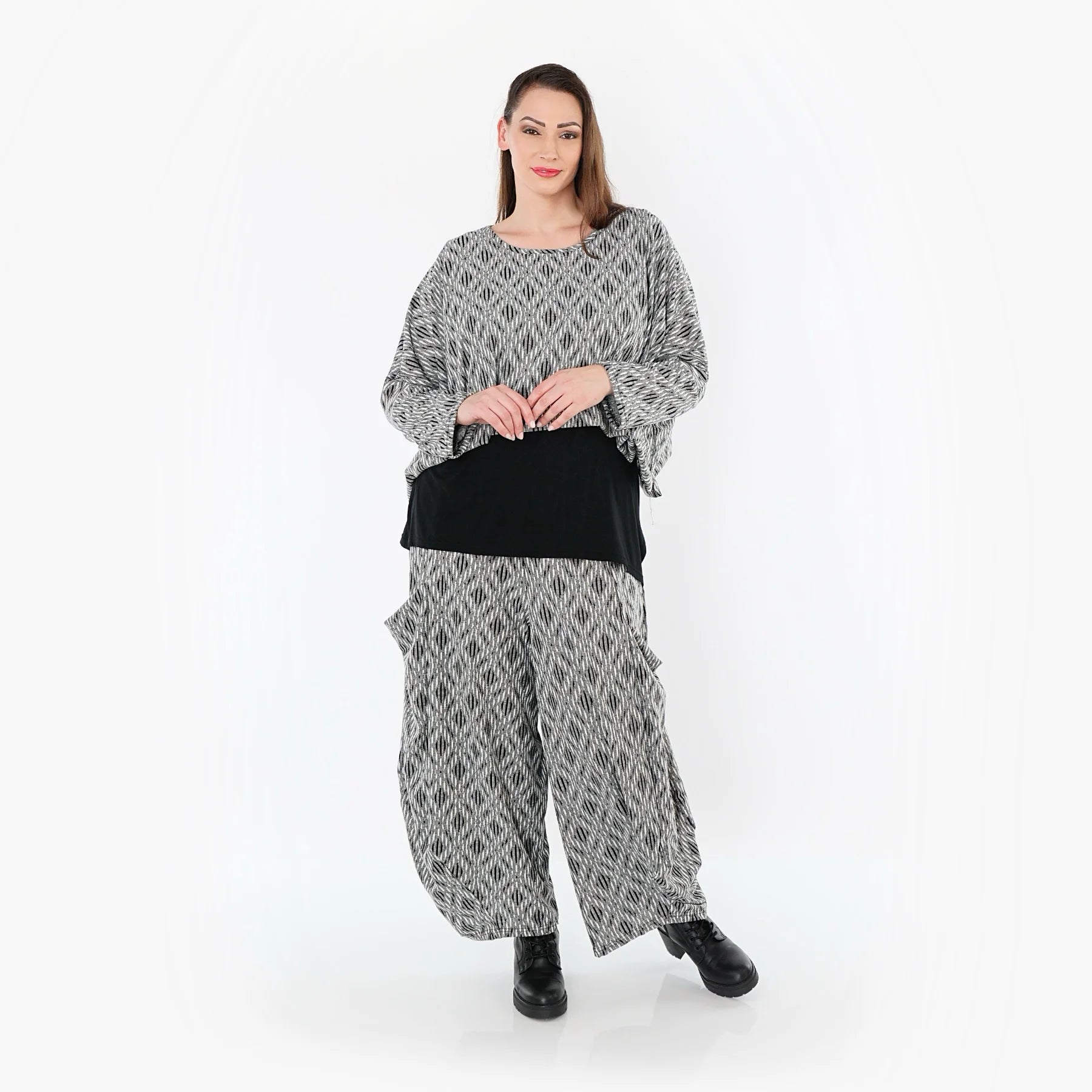  Ballonhose von AKH Fashion aus Materialmix, 1508069, Hellgrau/Schwarz/Weiß, Schick
