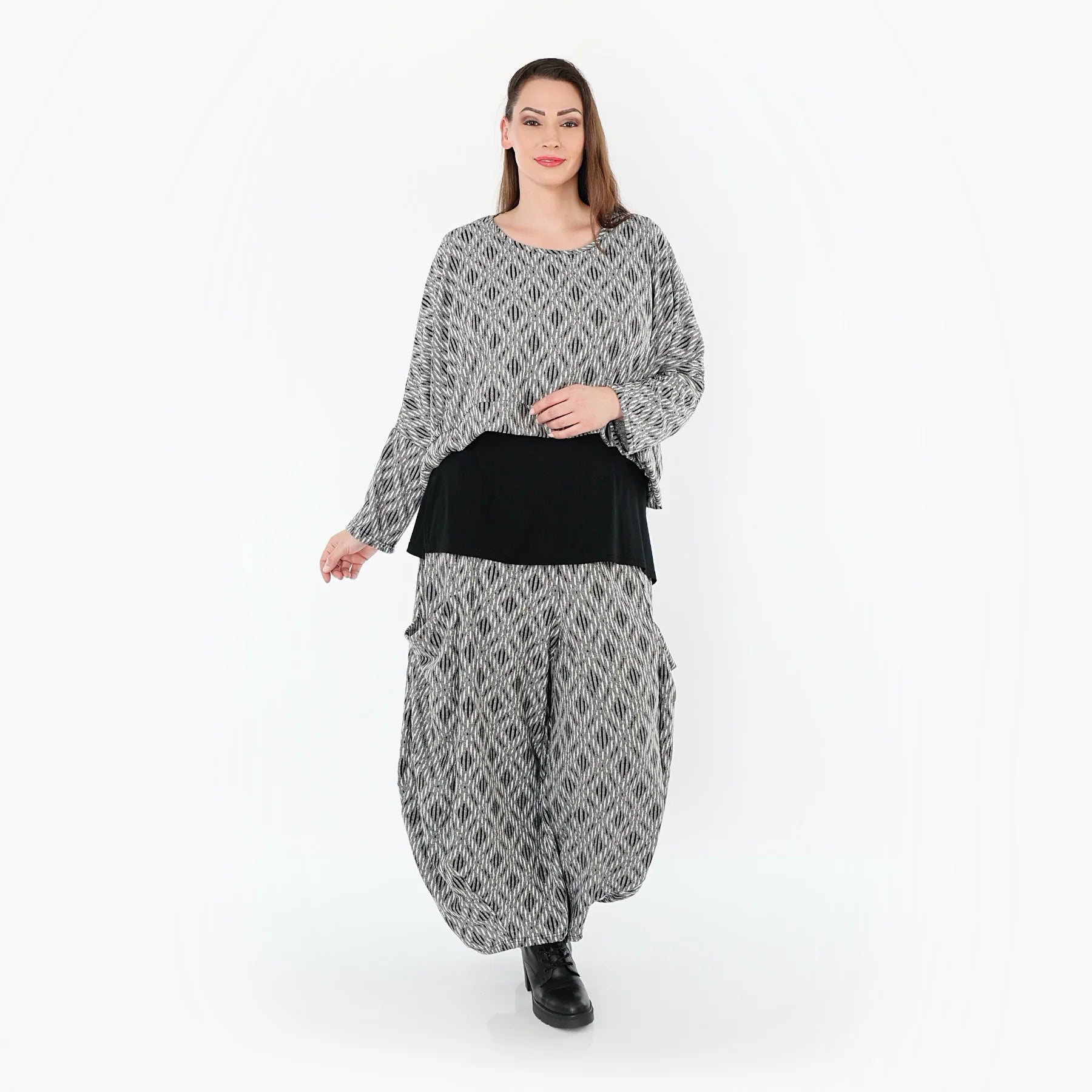  Ballonhose von AKH Fashion aus Materialmix, 1508069, Hellgrau/Schwarz/Weiß, Schick