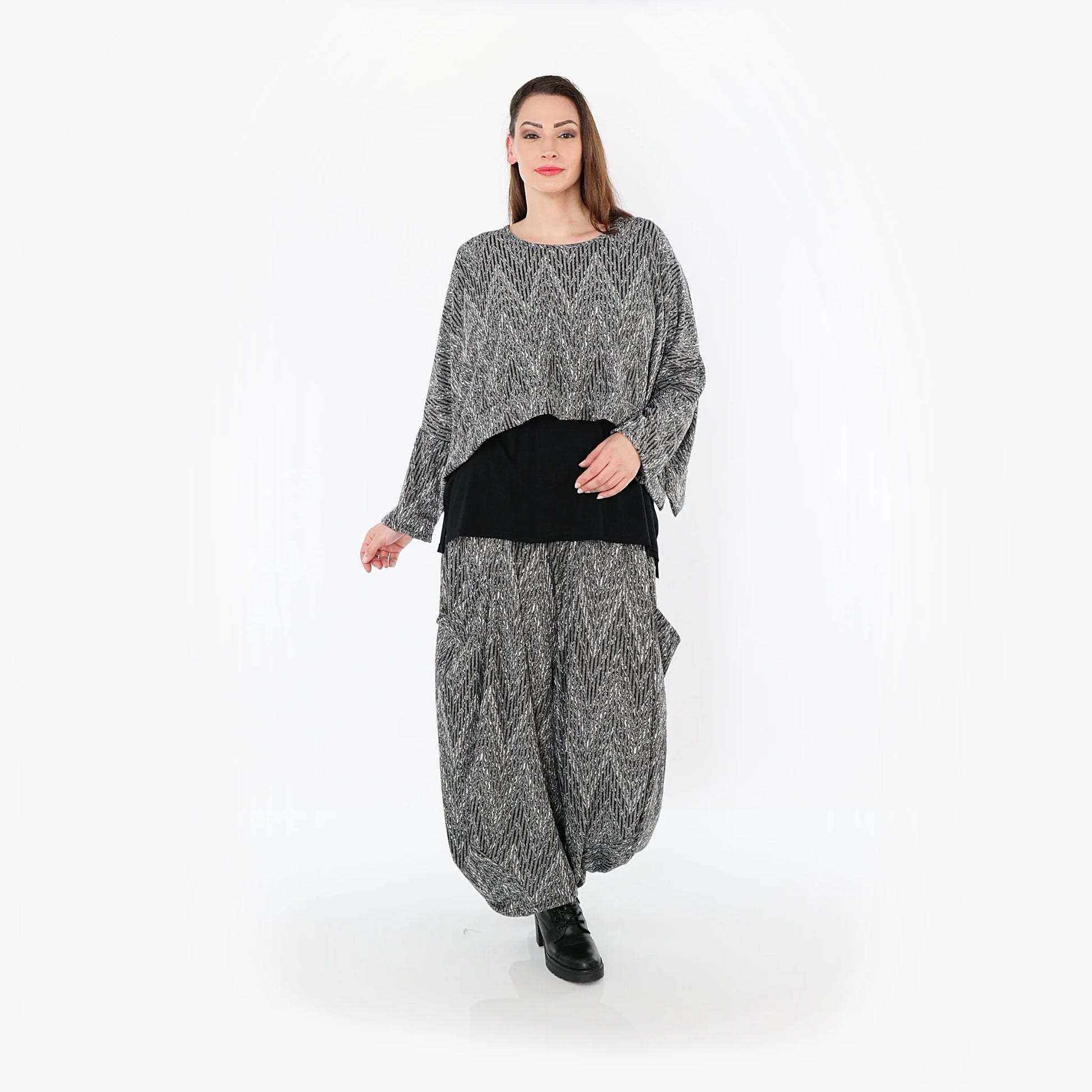  Ballonhose von AKH Fashion aus Materialmix, 1526.08069, Grau/Schwarz/Weiß, Vichy-Streifen