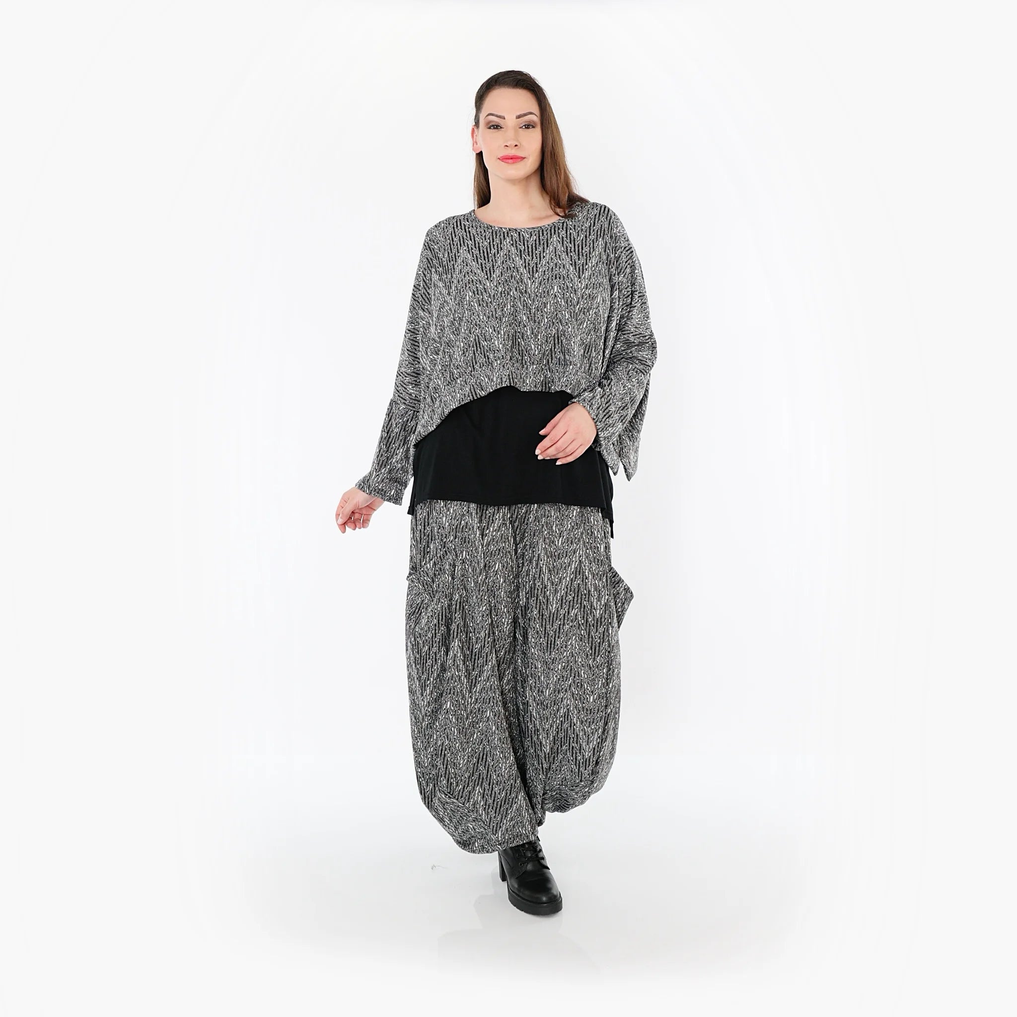  Ballonhose von AKH Fashion aus Materialmix, 1526.08069, Grau/Schwarz/Weiß, Vichy-Streifen