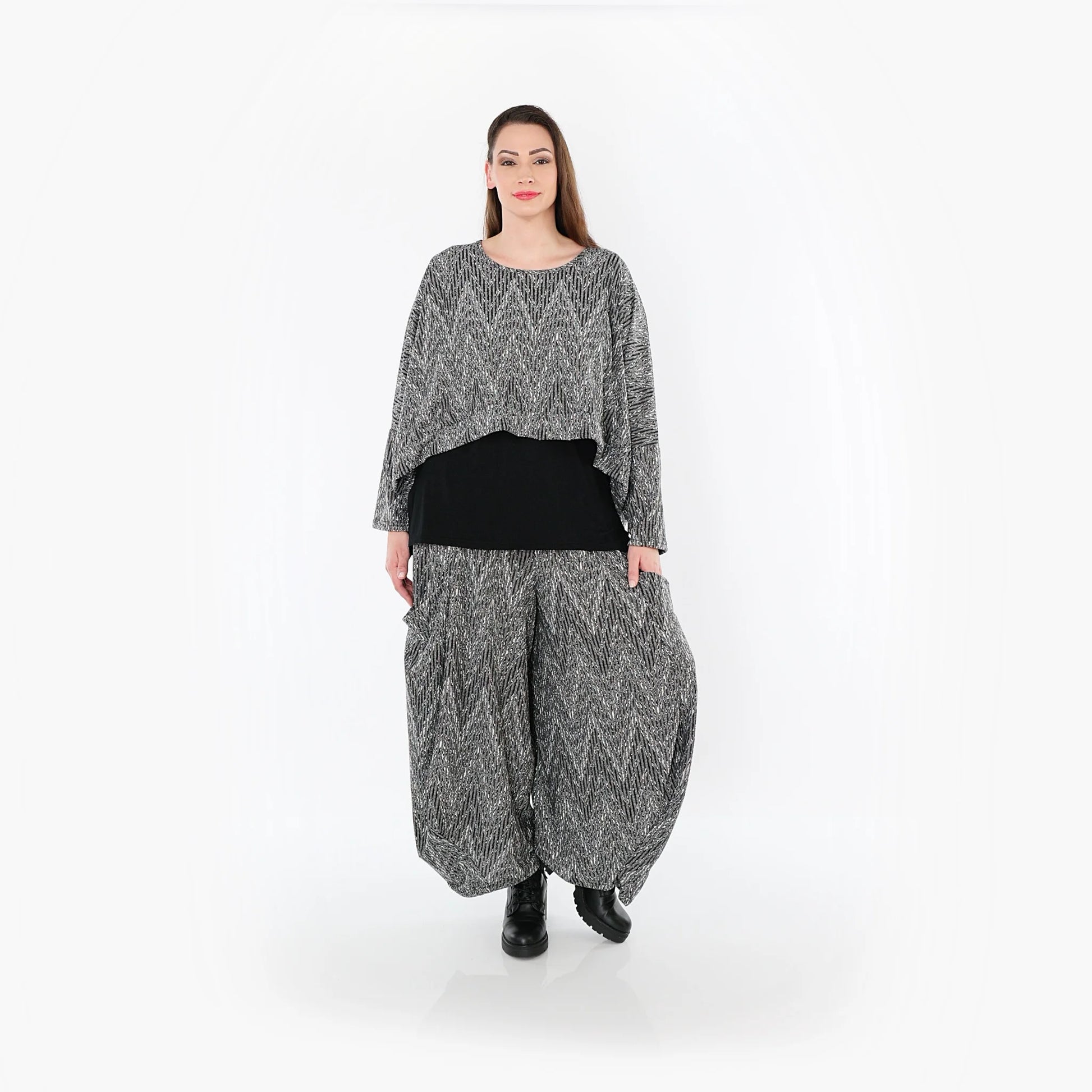  Ballonhose von AKH Fashion aus Materialmix, 1526.08069, Grau/Schwarz/Weiß, Vichy-Streifen
