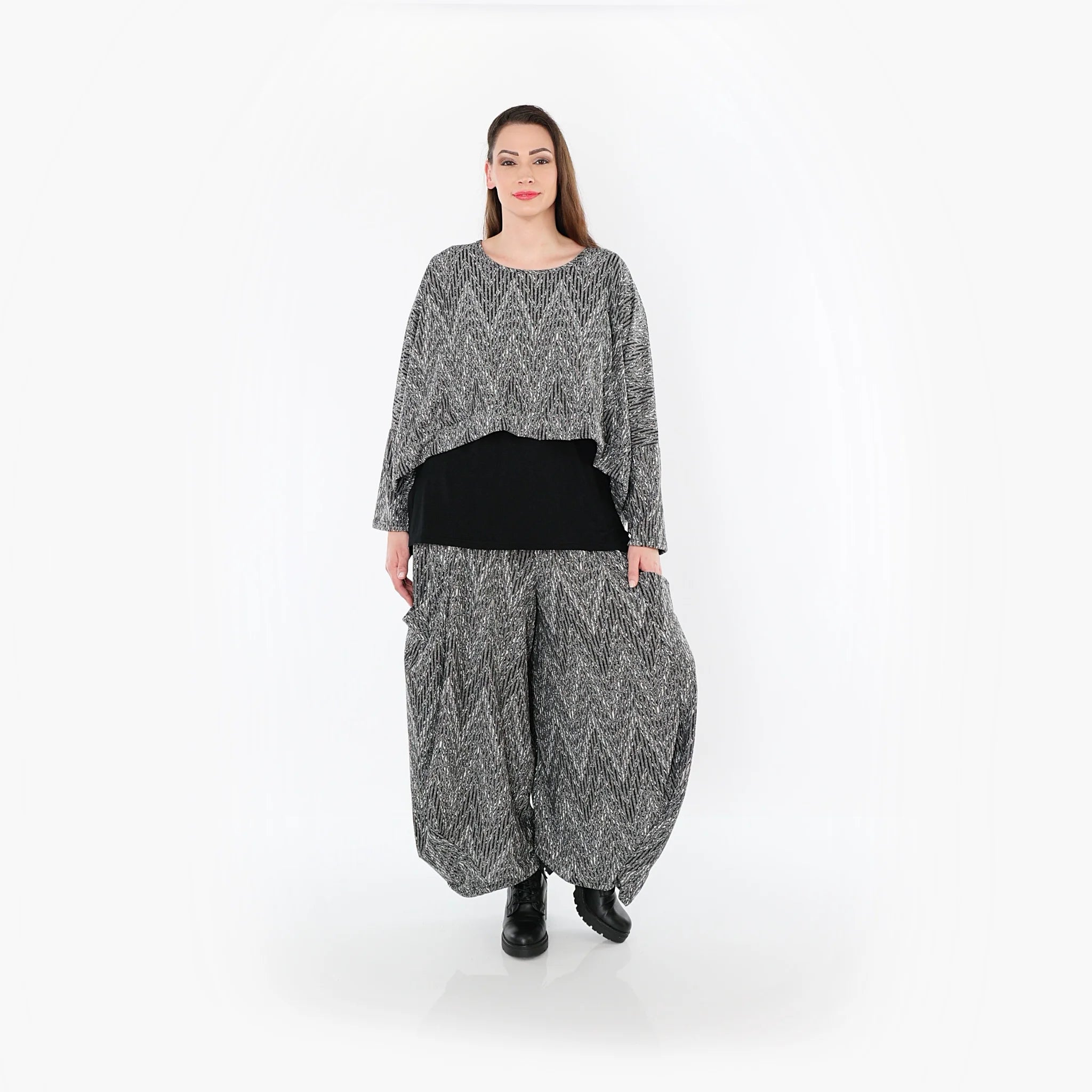  Ballonhose von AKH Fashion aus Materialmix, 1526.08069, Grau/Schwarz/Weiß, Vichy-Streifen