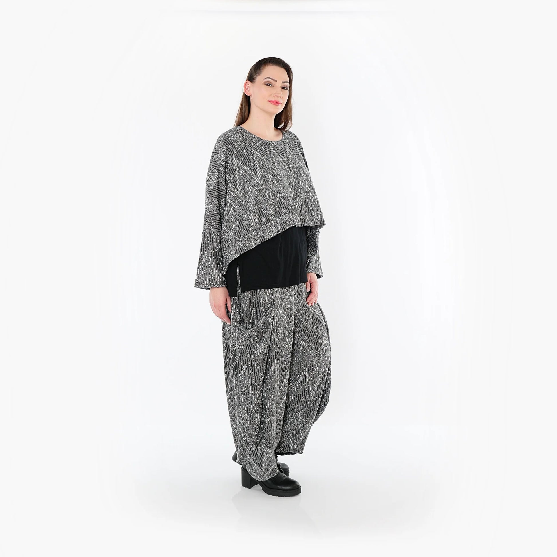  Ballonhose von AKH Fashion aus Materialmix, 1526.08069, Grau/Schwarz/Weiß, Vichy-Streifen