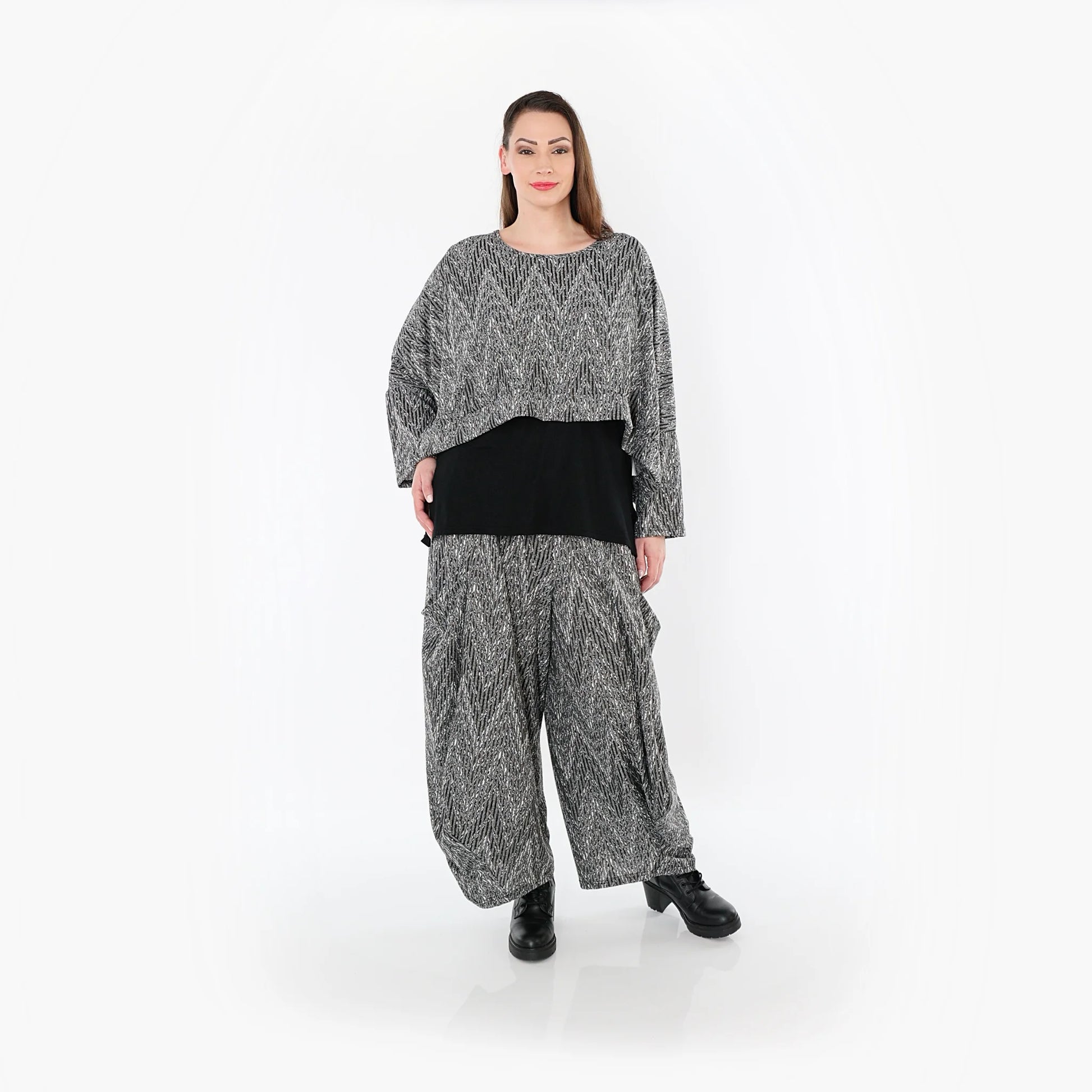  Ballonhose von AKH Fashion aus Materialmix, 1526.08069, Grau/Schwarz/Weiß, Vichy-Streifen