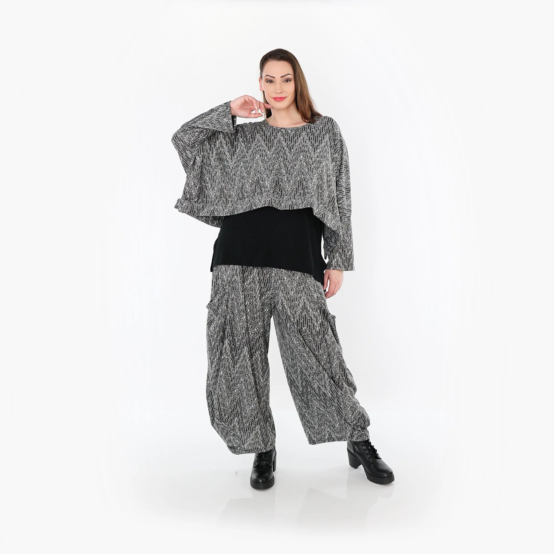  Ballonhose von AKH Fashion aus Materialmix, 1526.08069, Grau/Schwarz/Weiß, Vichy-Streifen