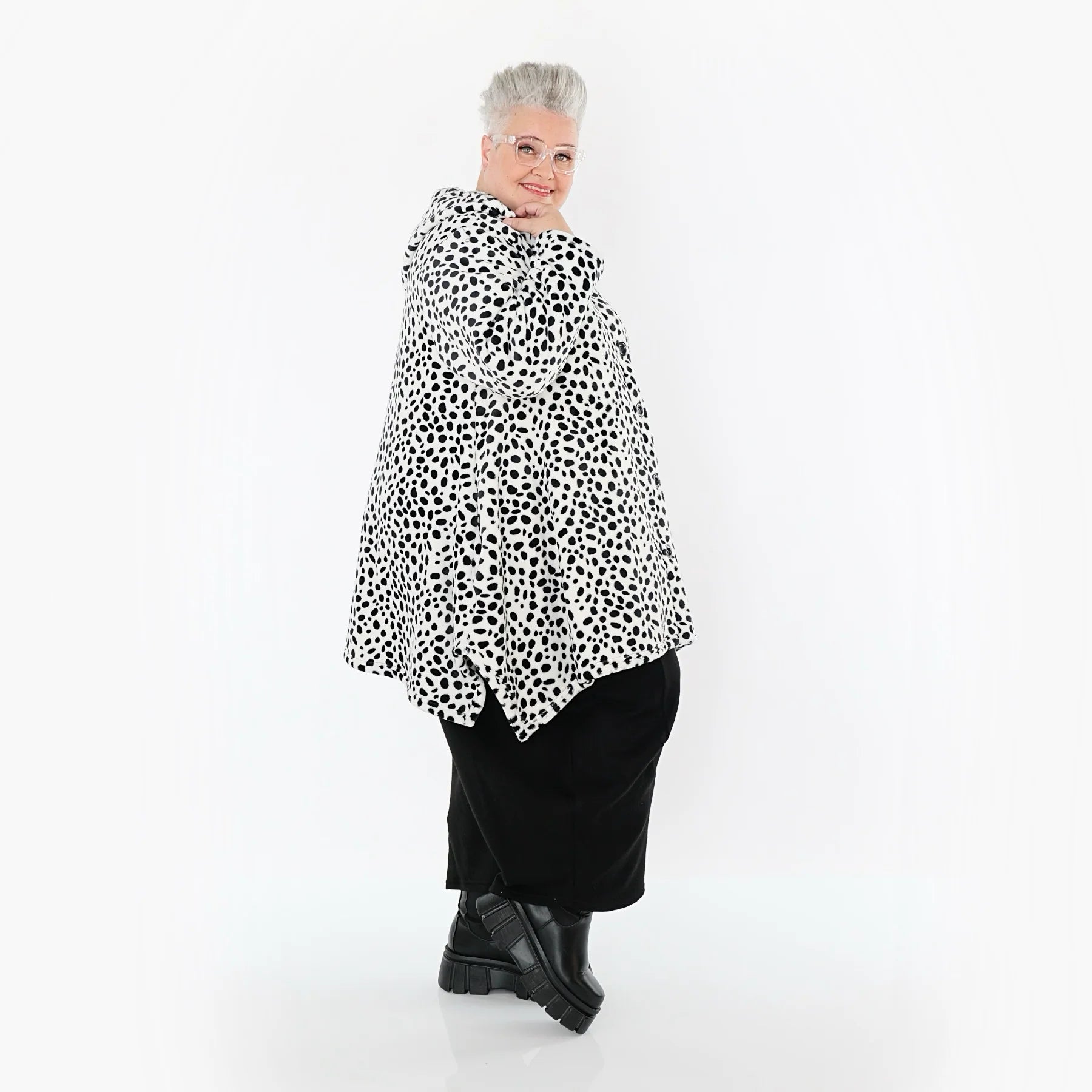  A-Form Jacke von AKH Fashion aus Polyester, 1527.02030, Weiß/Schwarz, Punkte, Ausgefallen