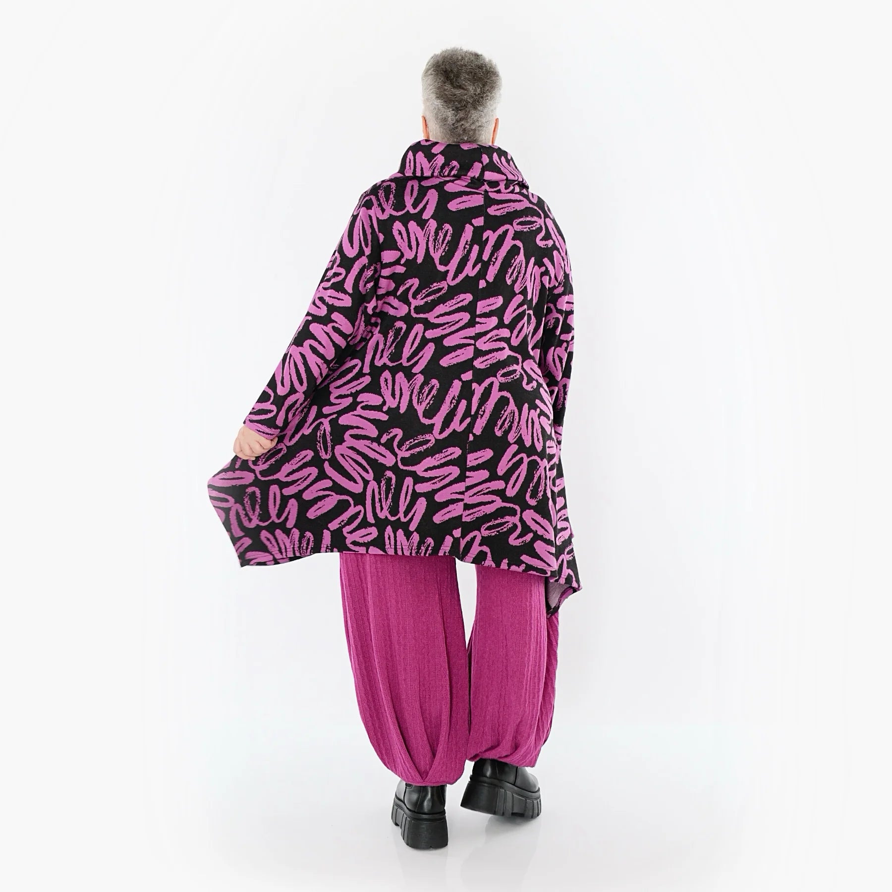  A-Form Shirt von AKH Fashion aus Materialmix, 1529.03371, Schwarz/Fuchsia, Kringel, Schick