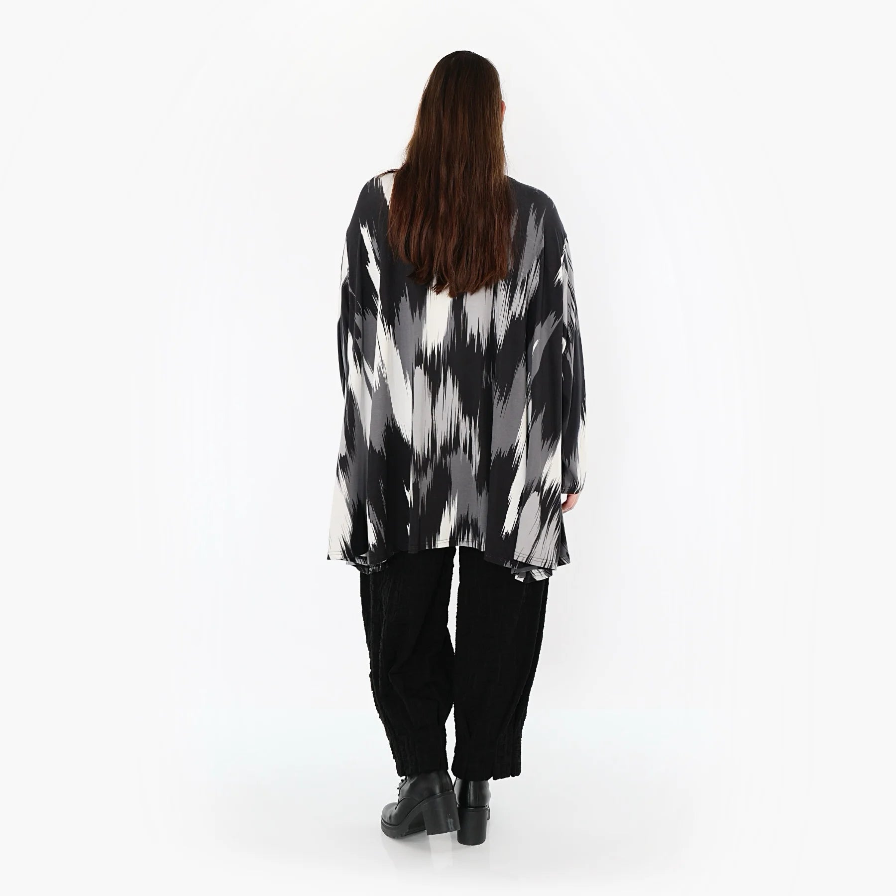  A-Form Bigshirt von AKH Fashion aus Viskose, 1530.00593, Schwarz/Grau/Weiß, Pinselstrich