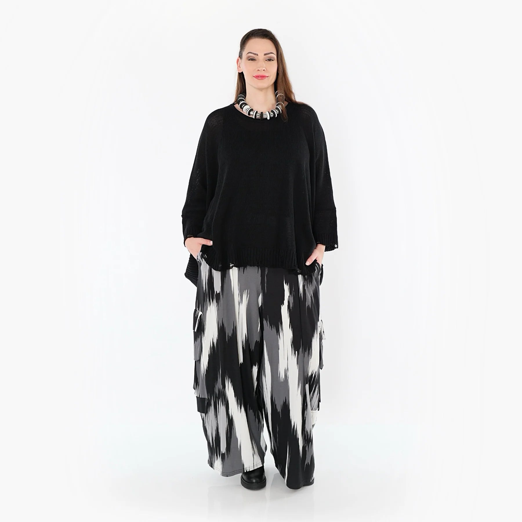  AKH Fashion Hose in gerader Form, aus Viskose, 1530.07125, Schwarz/Grau/Weiß, Schick