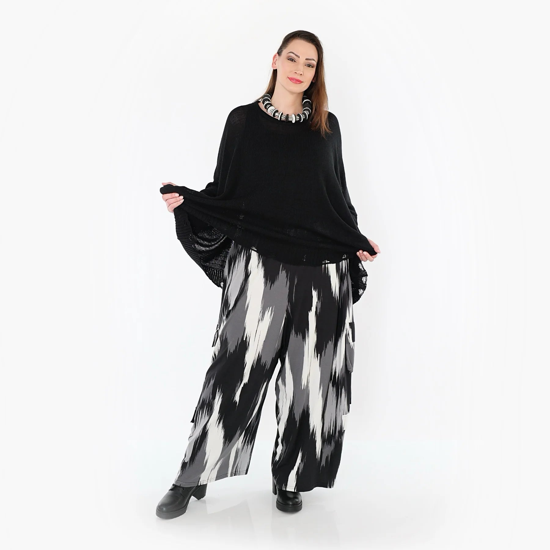  AKH Fashion Hose in gerader Form, aus Viskose, 1530.07125, Schwarz/Grau/Weiß, Schick