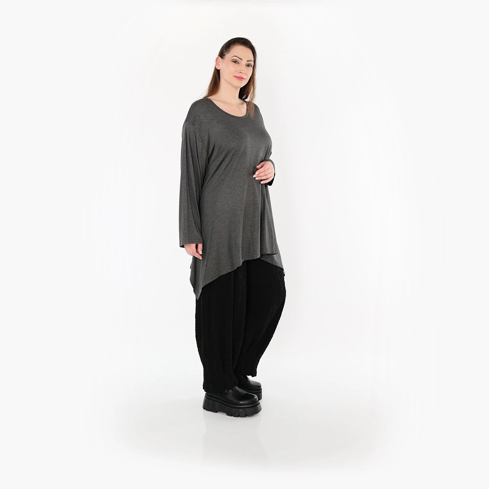  A-Form Bigshirt von AKH Fashion aus Viskose, 1531.01019, Anthrazit, Ausgefallen, Zeitlos