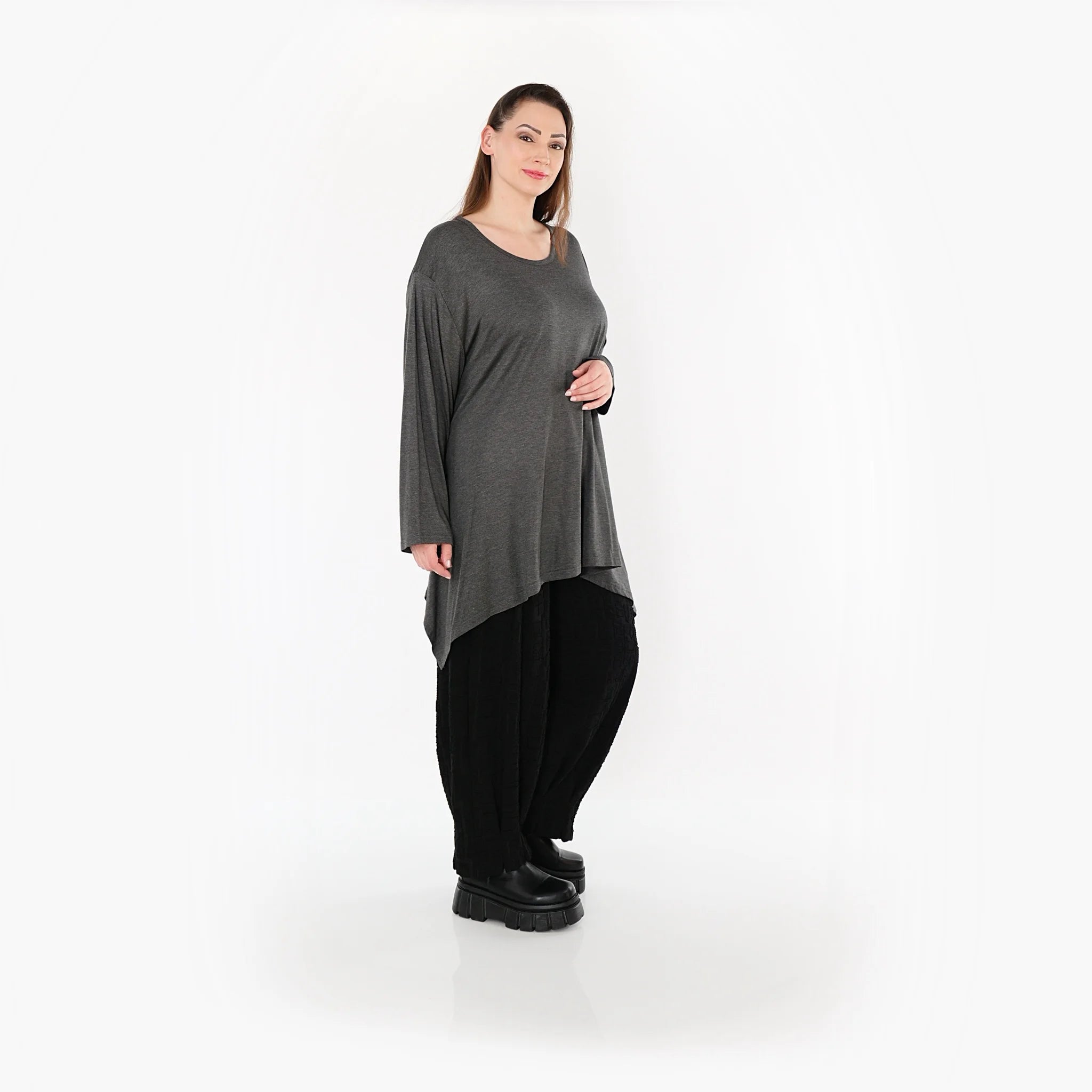  A-Form Bigshirt von AKH Fashion aus Viskose, 1531.01019, Anthrazit, Ausgefallen, Zeitlos