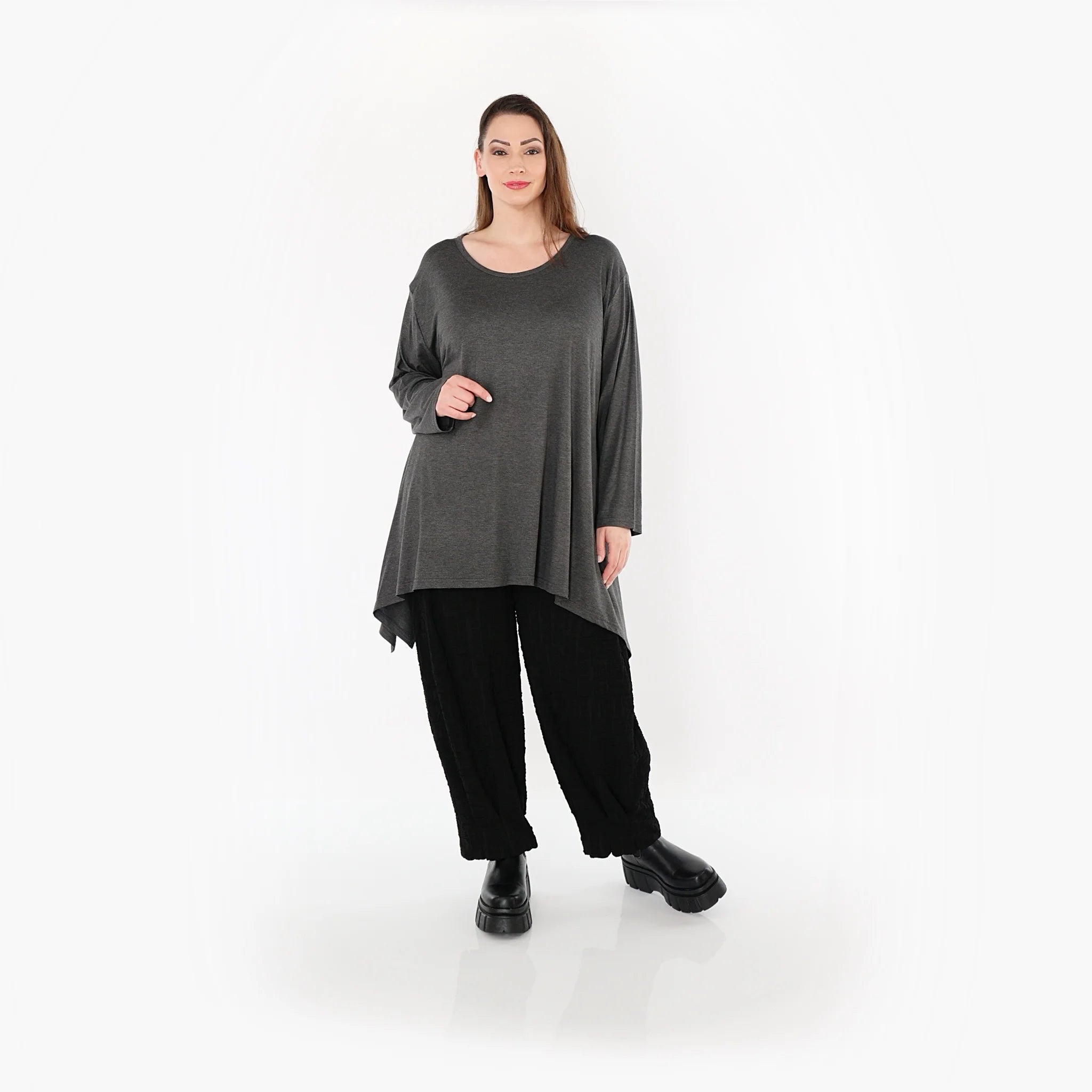  A-Form Bigshirt von AKH Fashion aus Viskose, 1531.01019, Anthrazit, Ausgefallen, Zeitlos