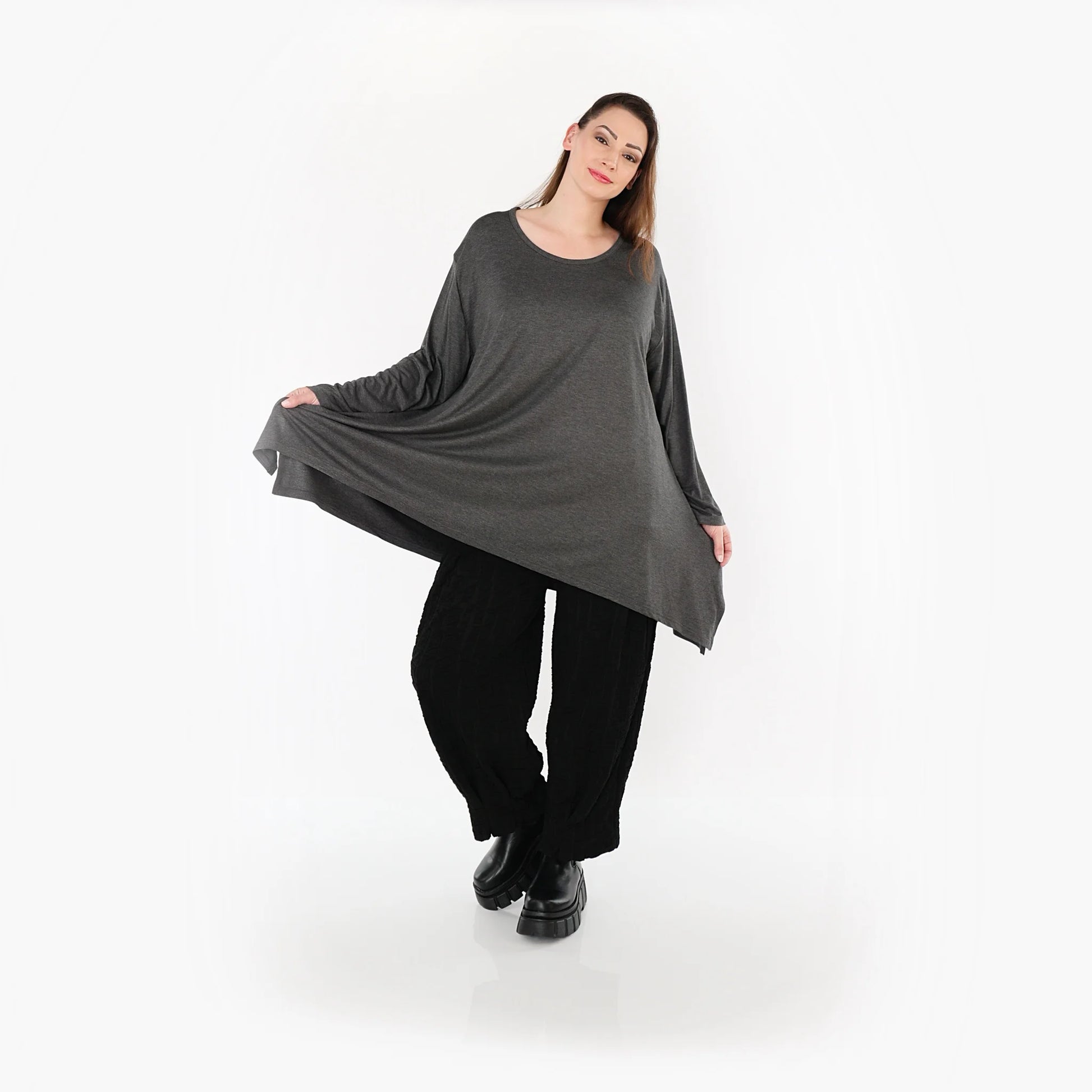  A-Form Bigshirt von AKH Fashion aus Viskose, 1531.01019, Anthrazit, Ausgefallen, Zeitlos