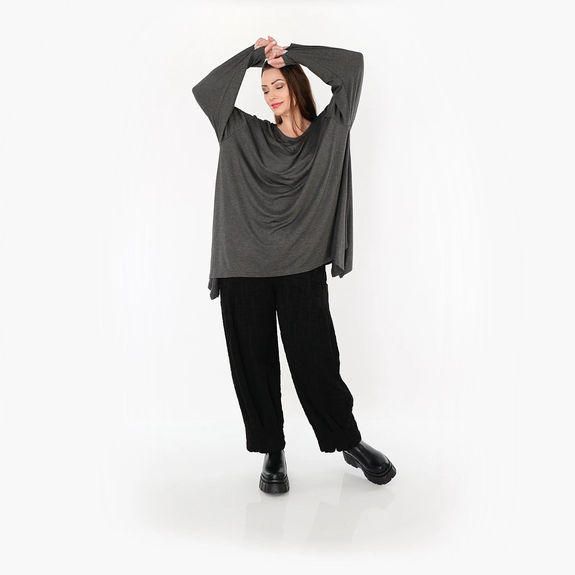  A-Form Bigshirt von AKH Fashion aus Viskose, 1531.01019, Anthrazit, Ausgefallen, Zeitlos