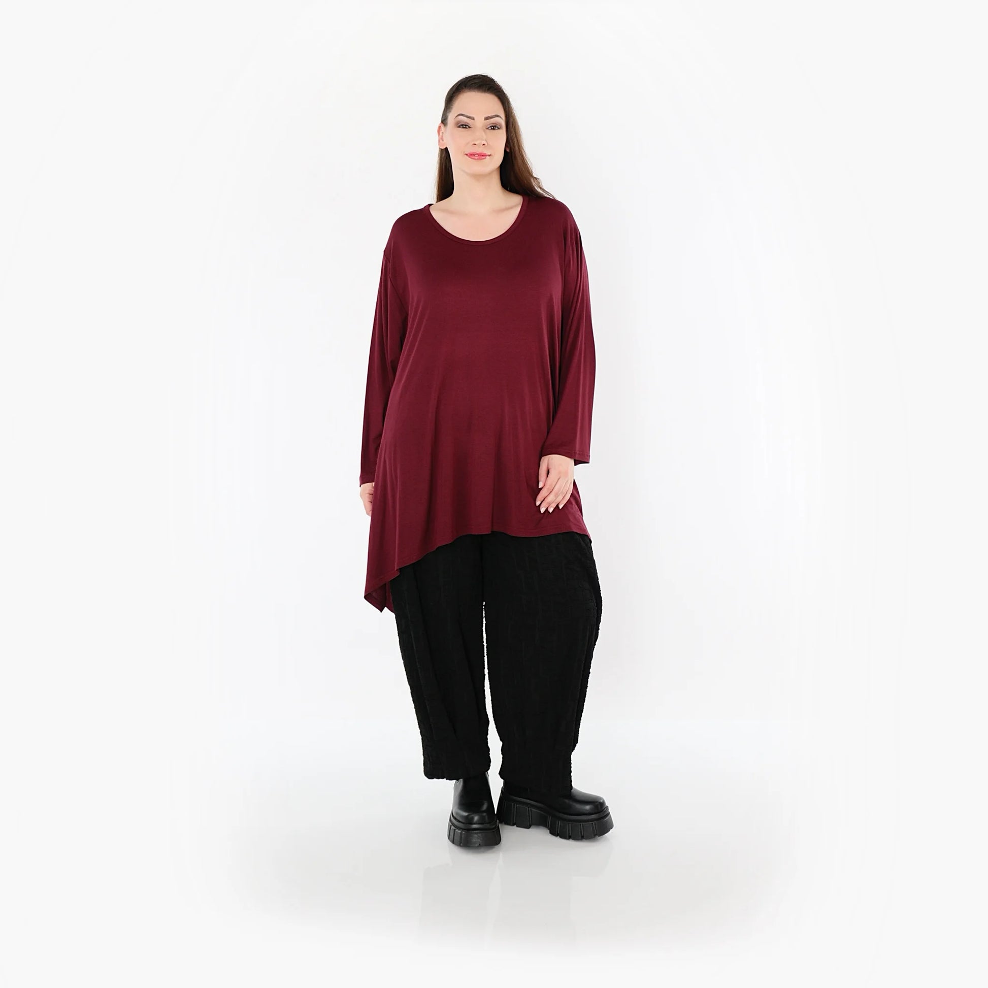 A-Form Bigshirt von AKH Fashion aus Viskose, 1531.01019, Burgundy, Ausgefallen, Zeitlos