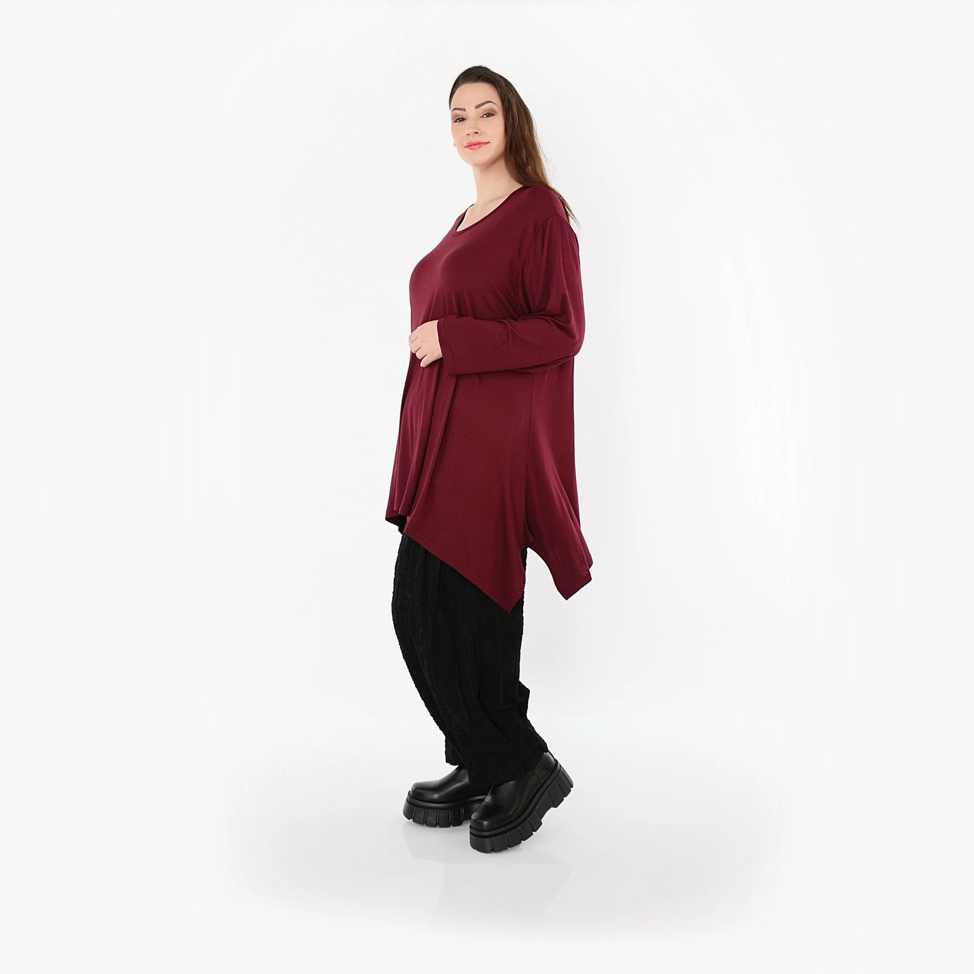  A-Form Bigshirt von AKH Fashion aus Viskose, 1531.01019, Burgundy, Ausgefallen, Zeitlos