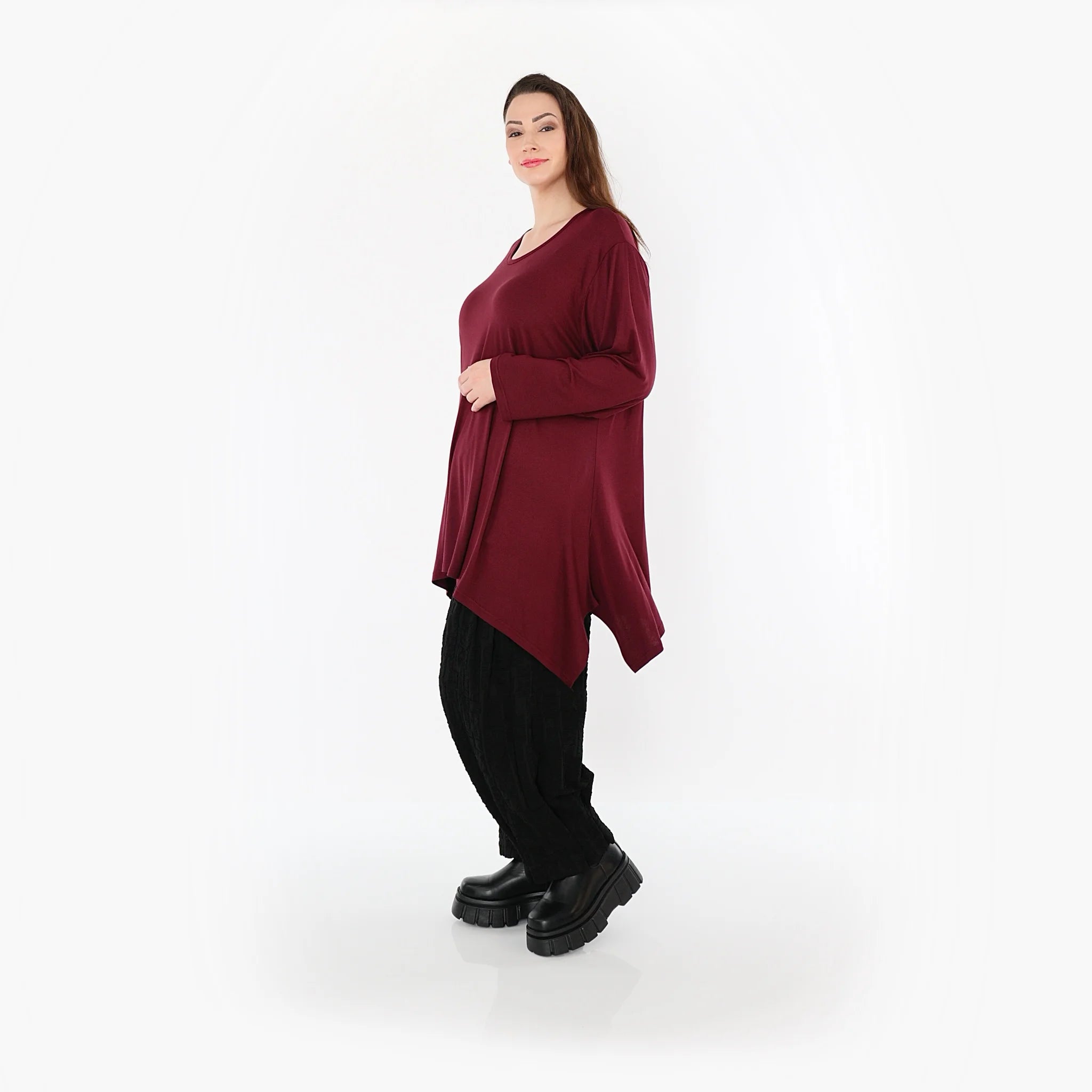  A-Form Bigshirt von AKH Fashion aus Viskose, 1531.01019, Burgundy, Ausgefallen, Zeitlos