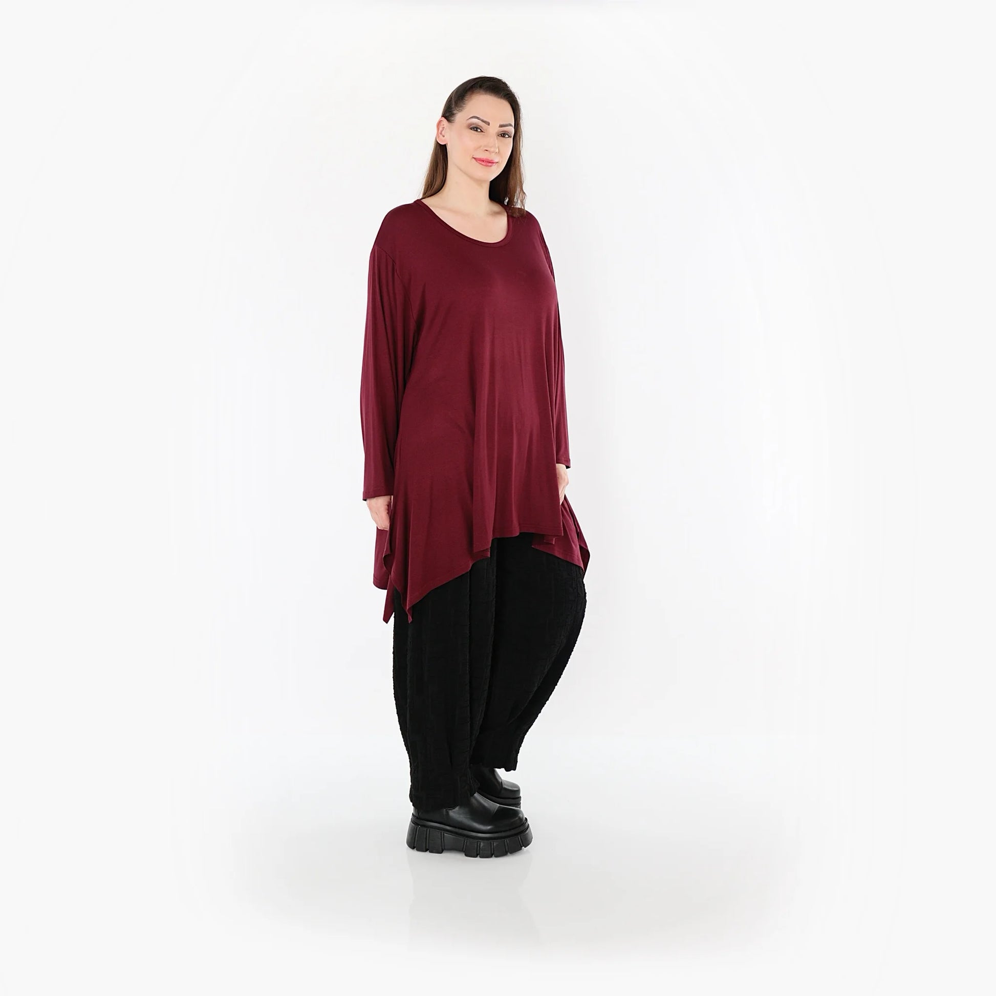  A-Form Bigshirt von AKH Fashion aus Viskose, 1531.01019, Burgundy, Ausgefallen, Zeitlos