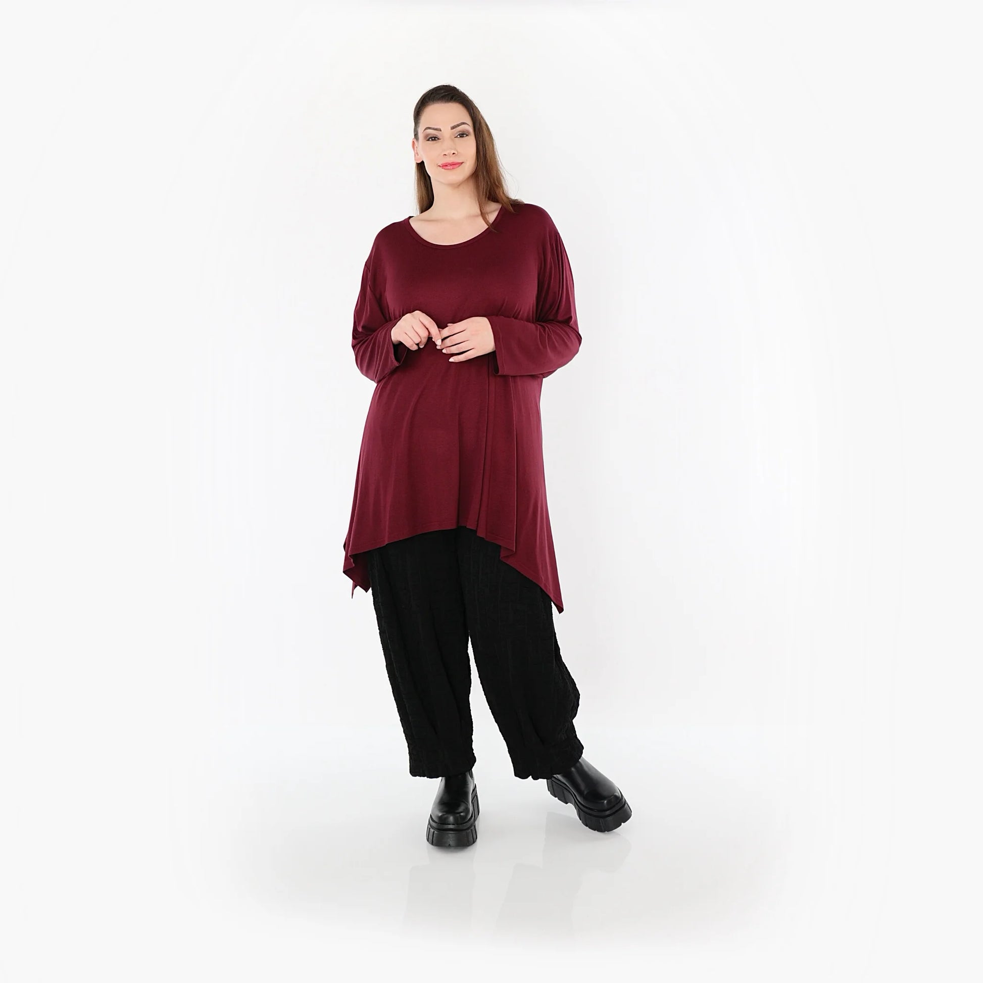  A-Form Bigshirt von AKH Fashion aus Viskose, 1531.01019, Burgundy, Ausgefallen, Zeitlos