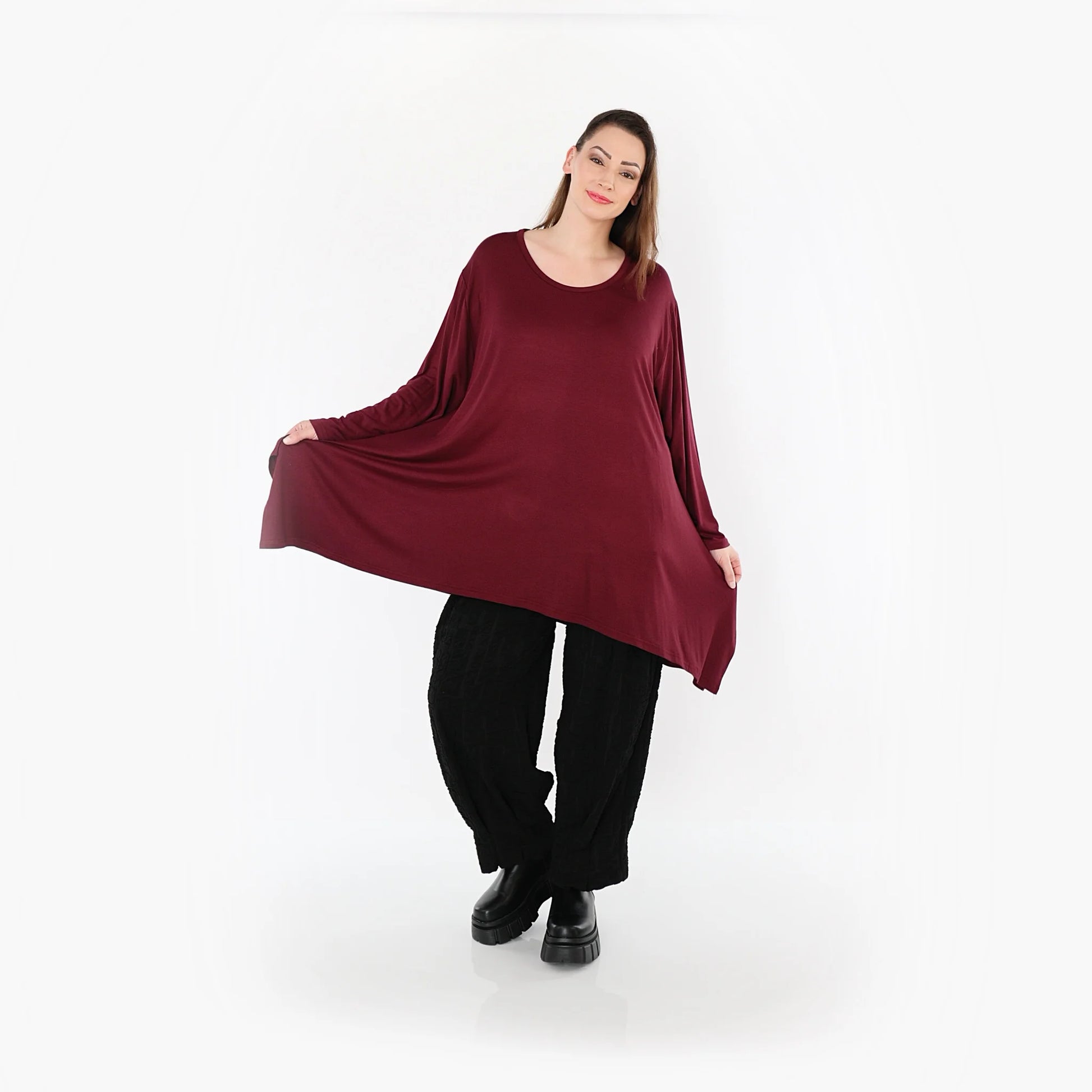  A-Form Bigshirt von AKH Fashion aus Viskose, 1531.01019, Burgundy, Ausgefallen, Zeitlos