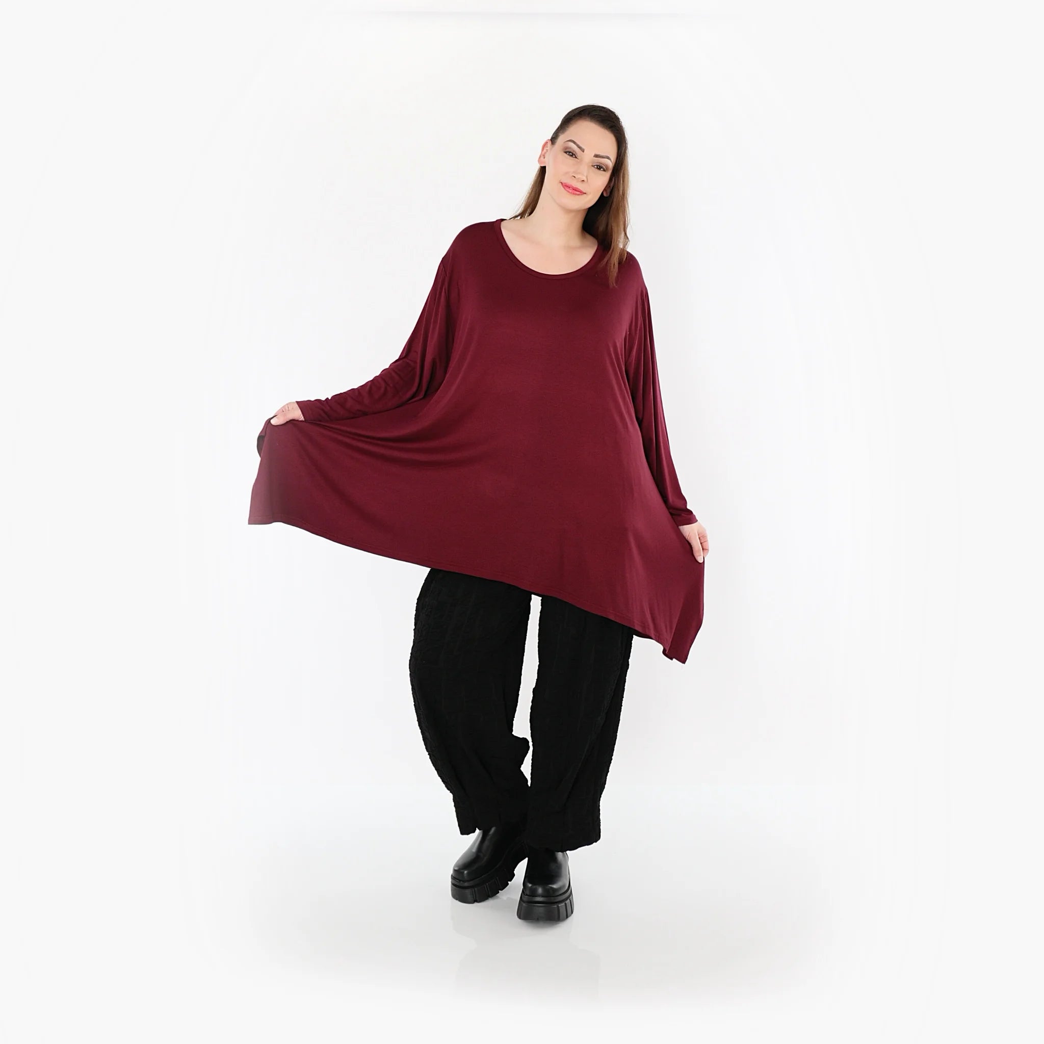  A-Form Bigshirt von AKH Fashion aus Viskose, 1531.01019, Burgundy, Ausgefallen, Zeitlos