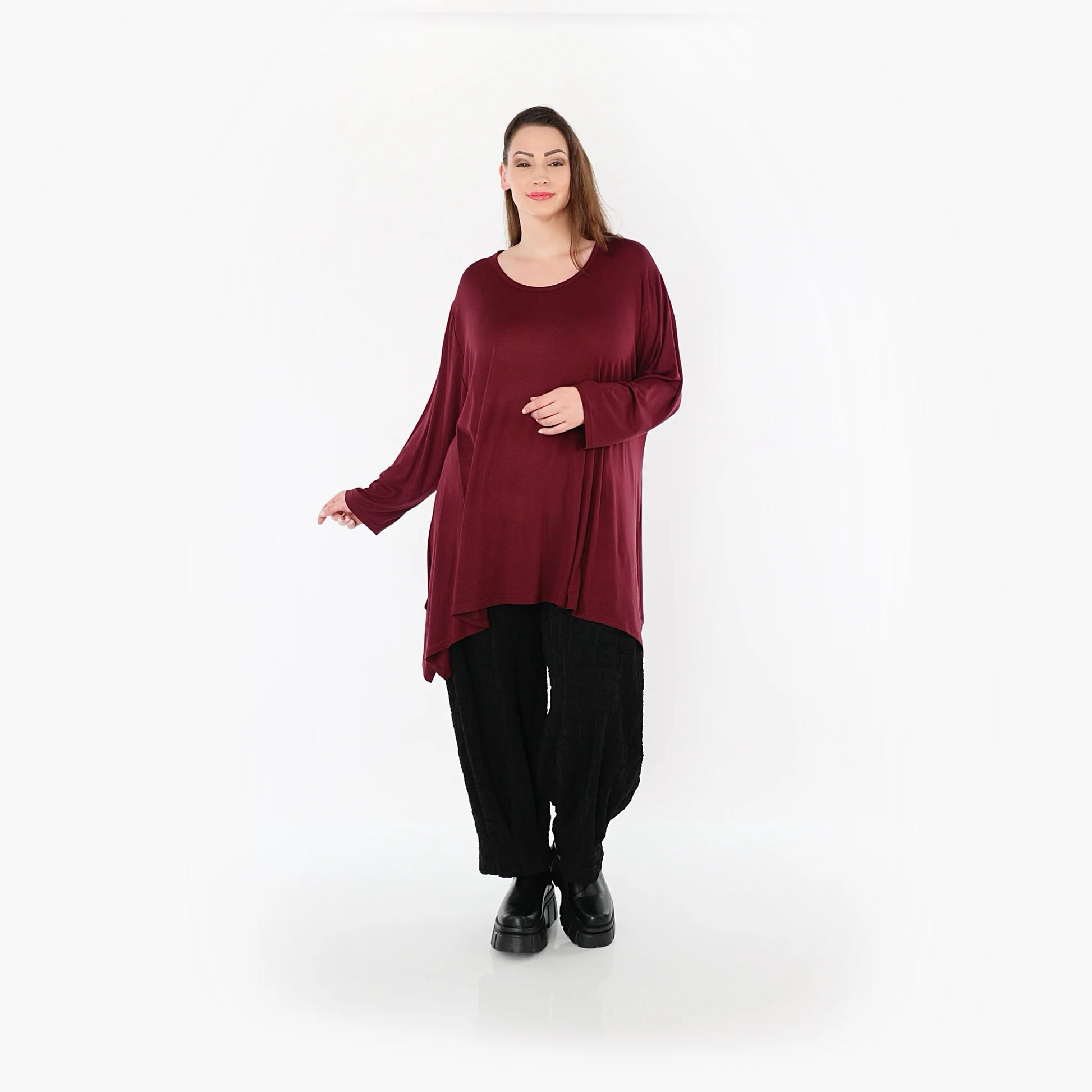  A-Form Bigshirt von AKH Fashion aus Viskose, 1531.01019, Burgundy, Ausgefallen, Zeitlos